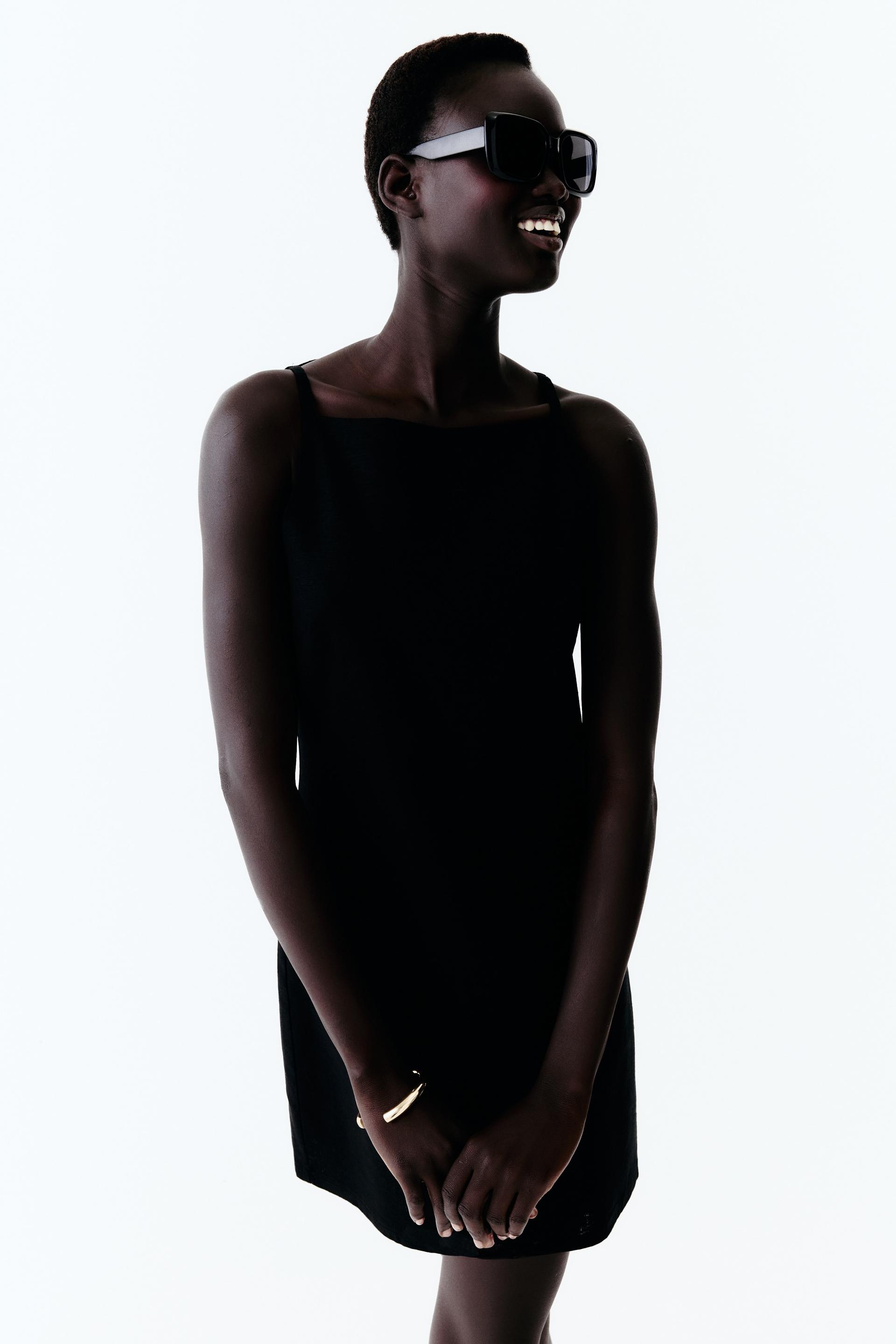 linen-blend strappy dress