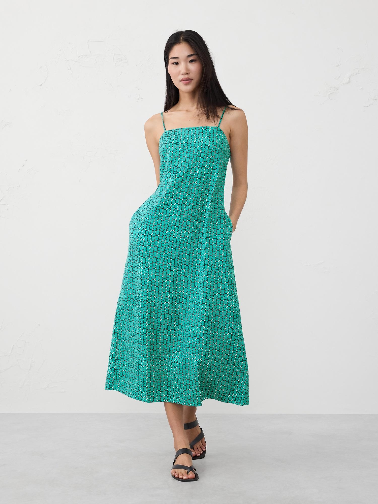 linen-blend strappy midi dress