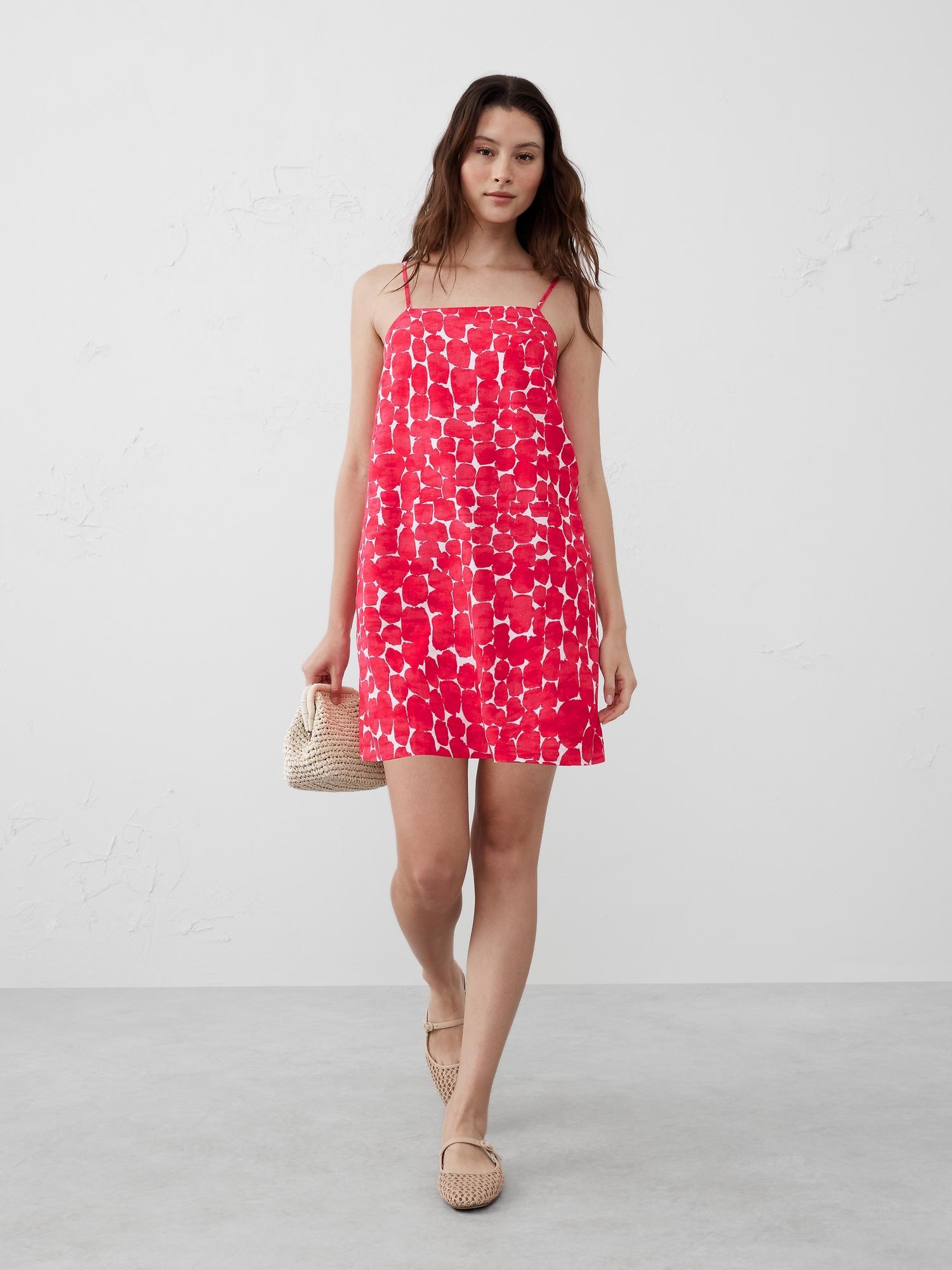 linen-blend strappy mini dress