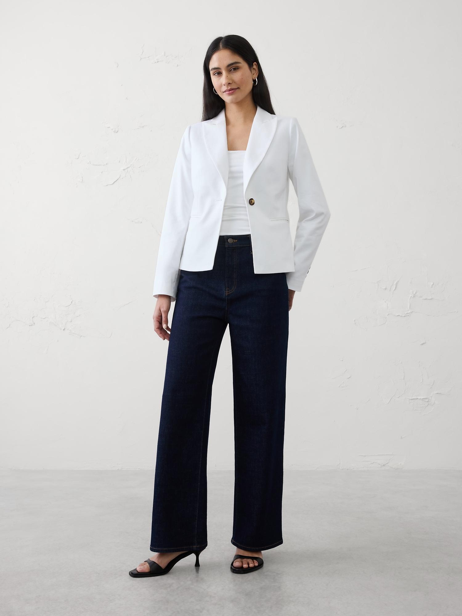 linen-blend tailored blazer