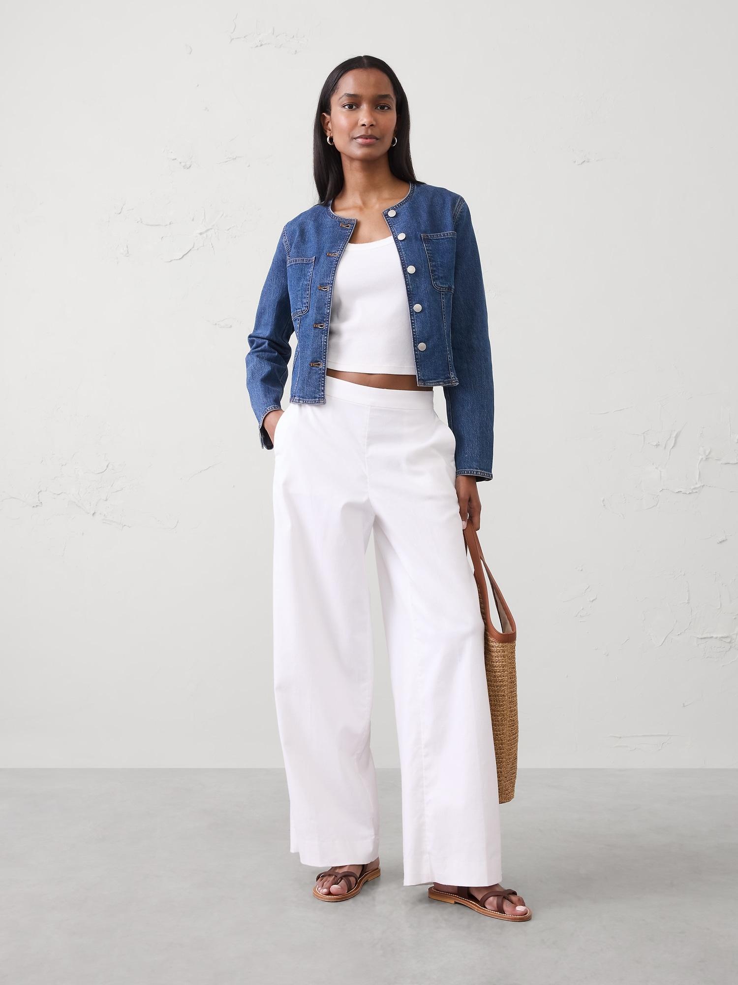 linen-blend tailored cropped jacket