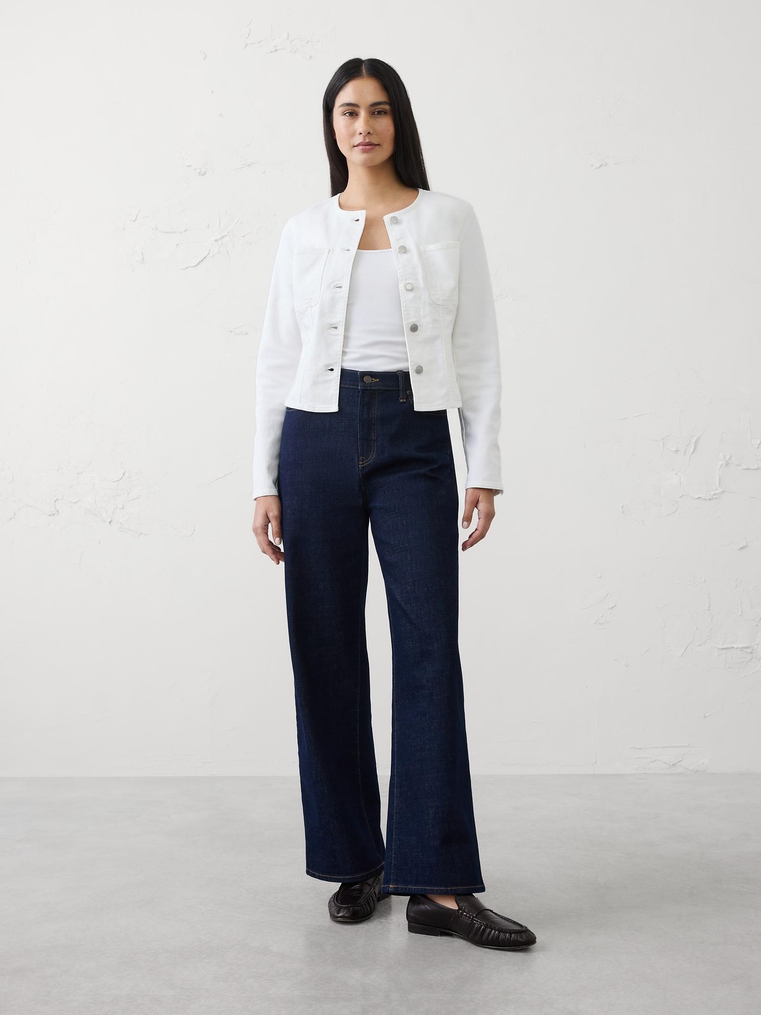 linen-blend tailored cropped jacket
