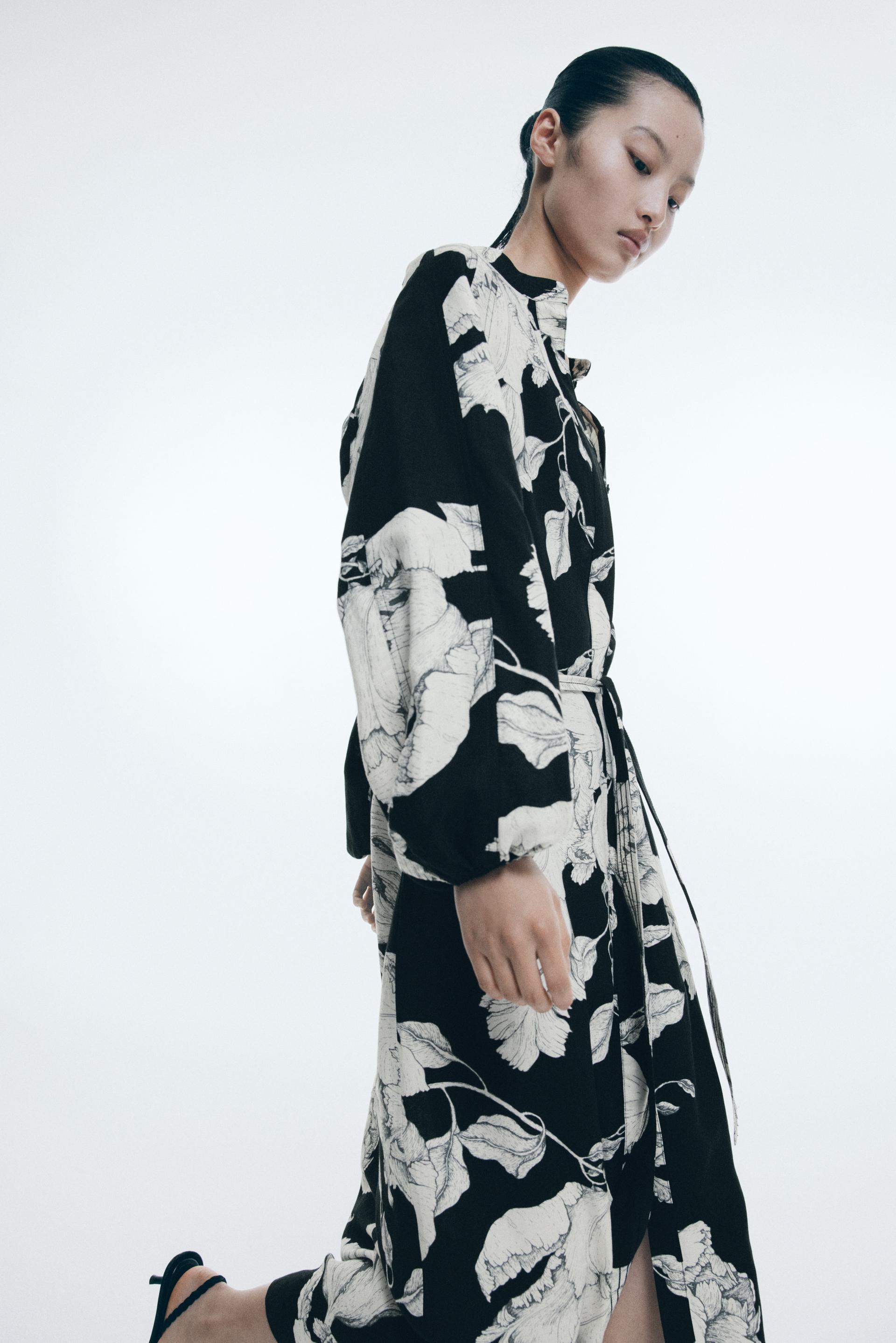 linen-blend tie-belt dress