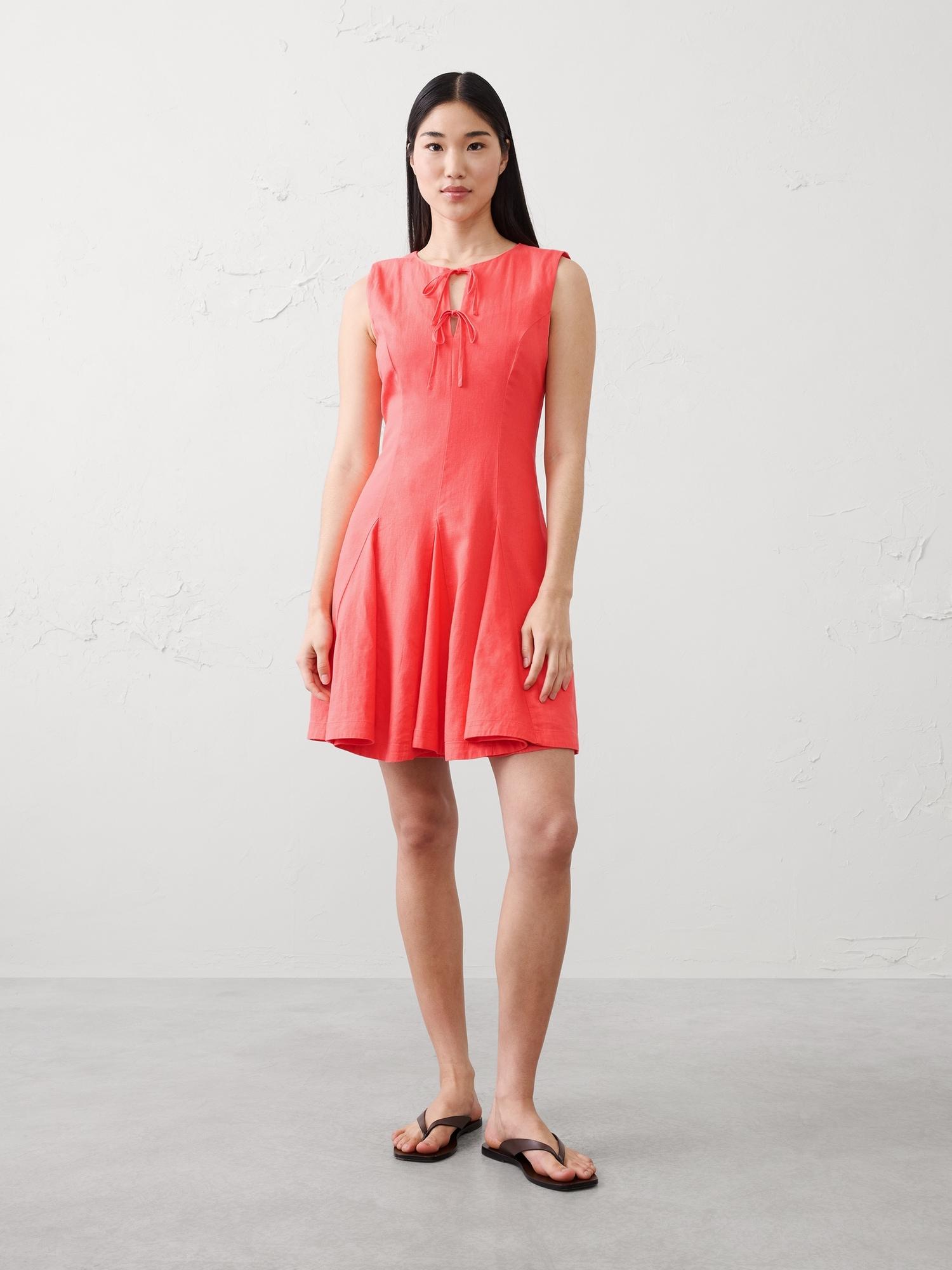 linen-blend tie-front mini dress