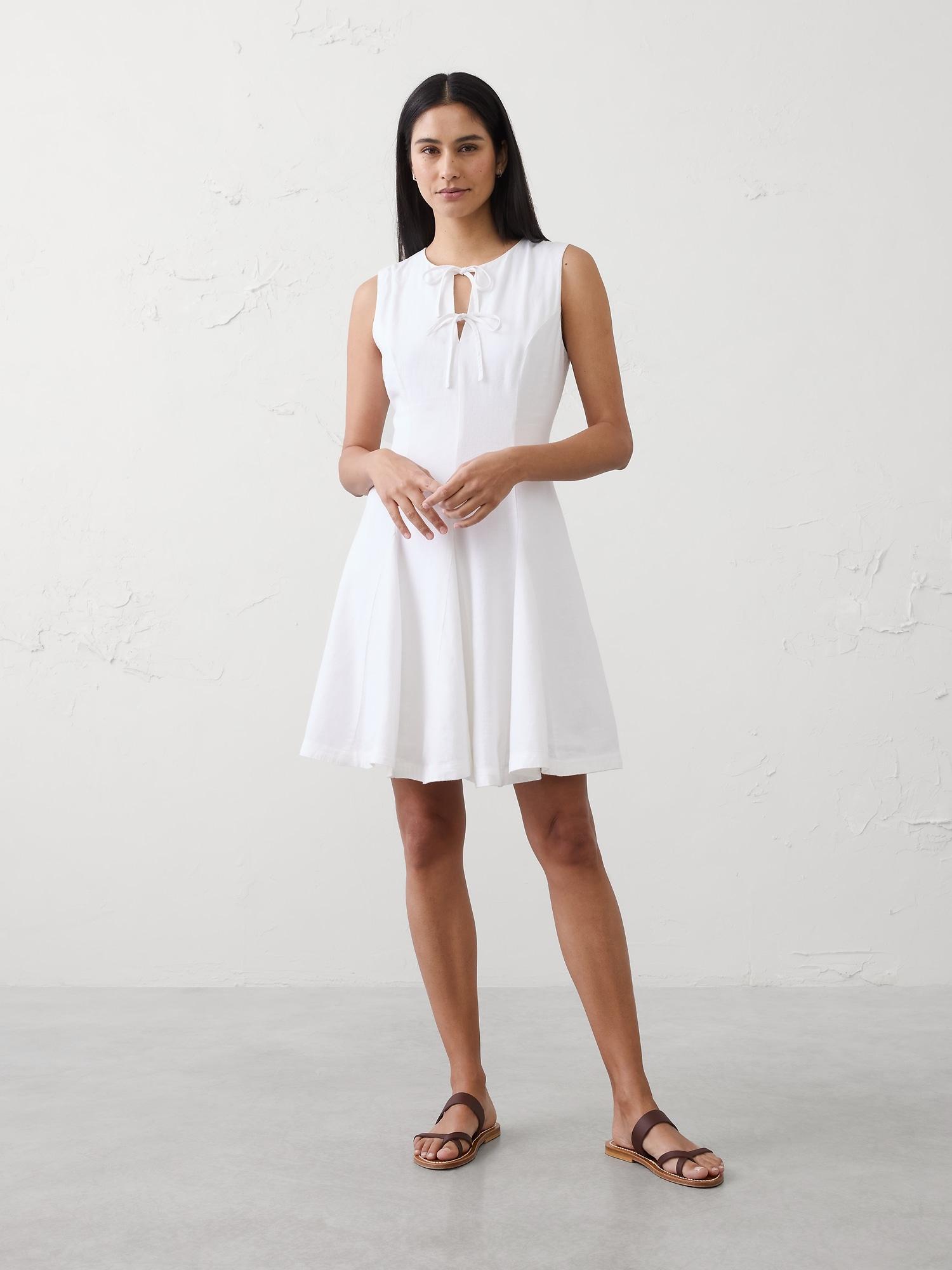 linen-blend tie-front mini dress