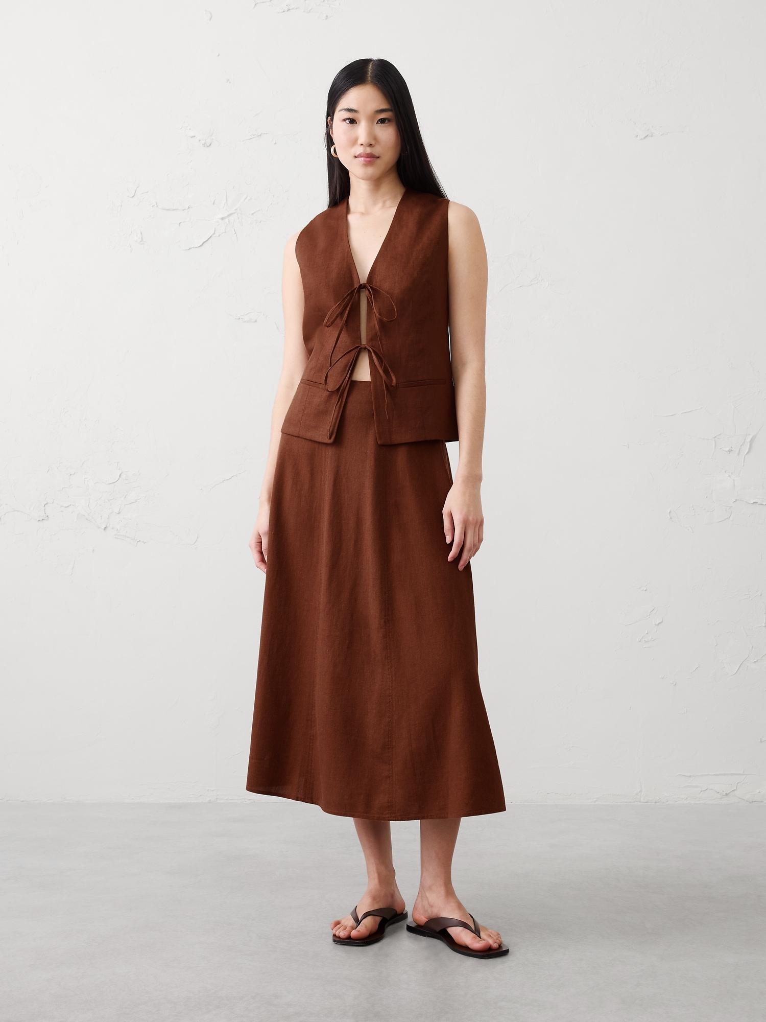 linen-blend tie-front vest