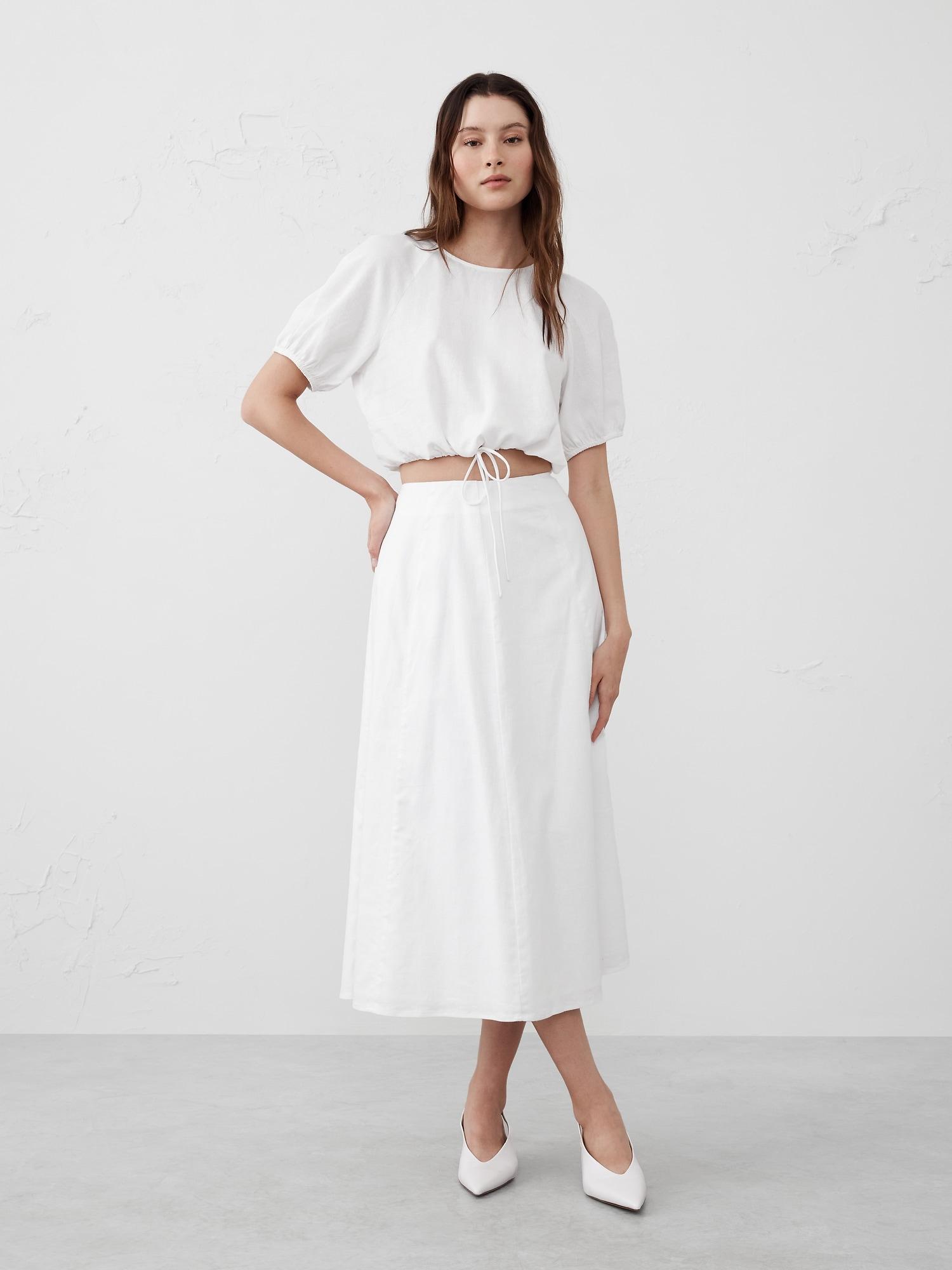 linen-blend tie-hem top