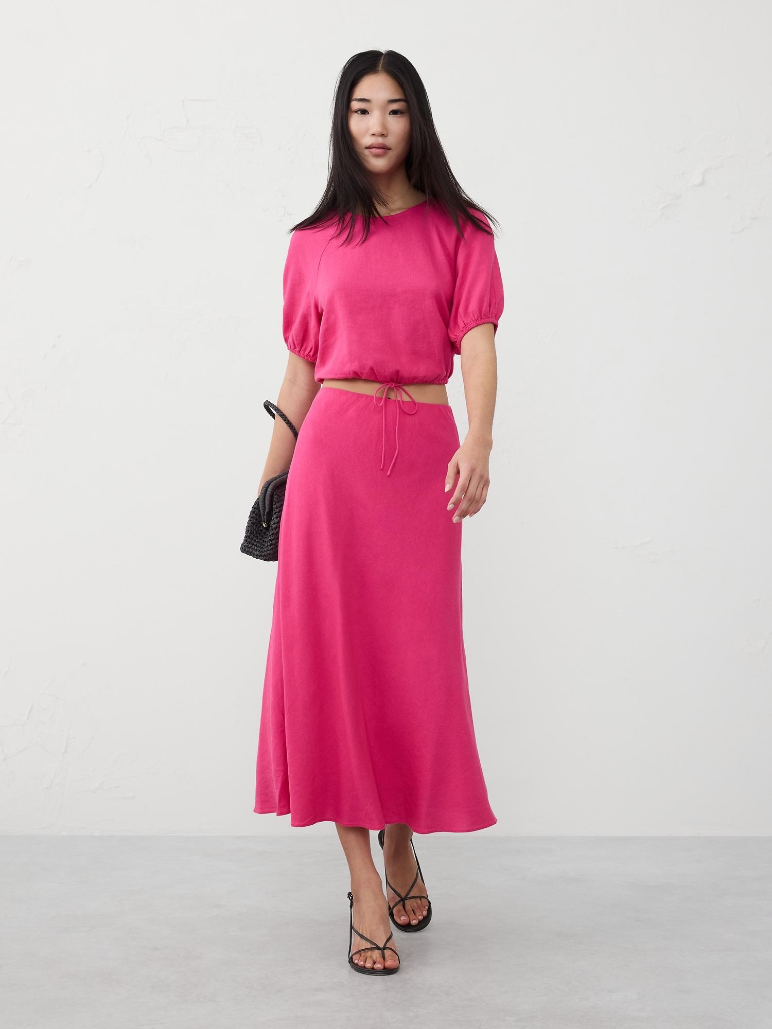 linen-blend tie-hem top