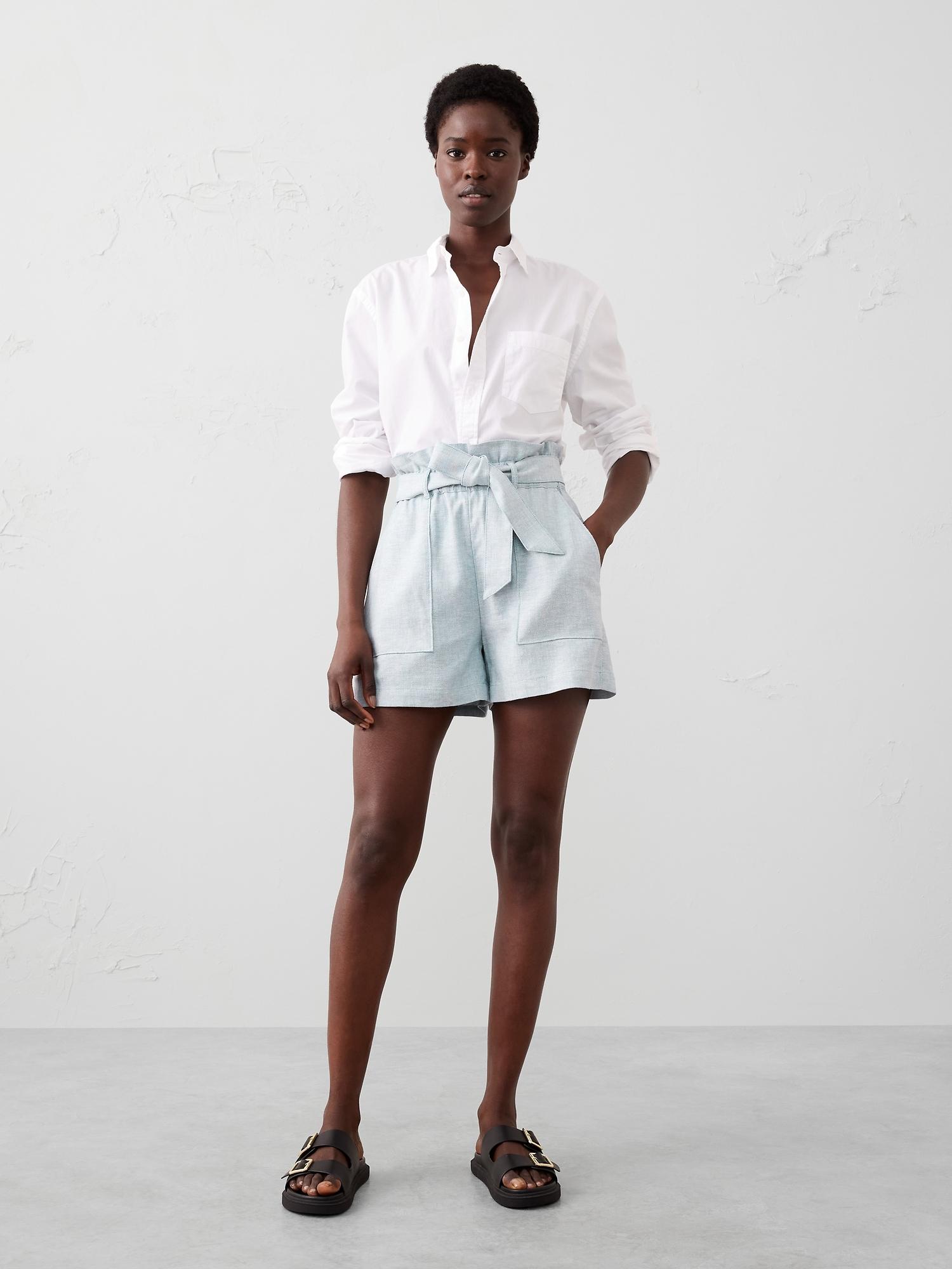 linen-blend tie-waist short
