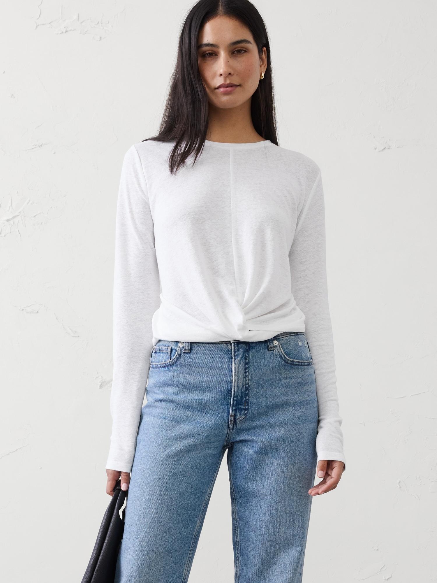 linen-blend twist t-shirt