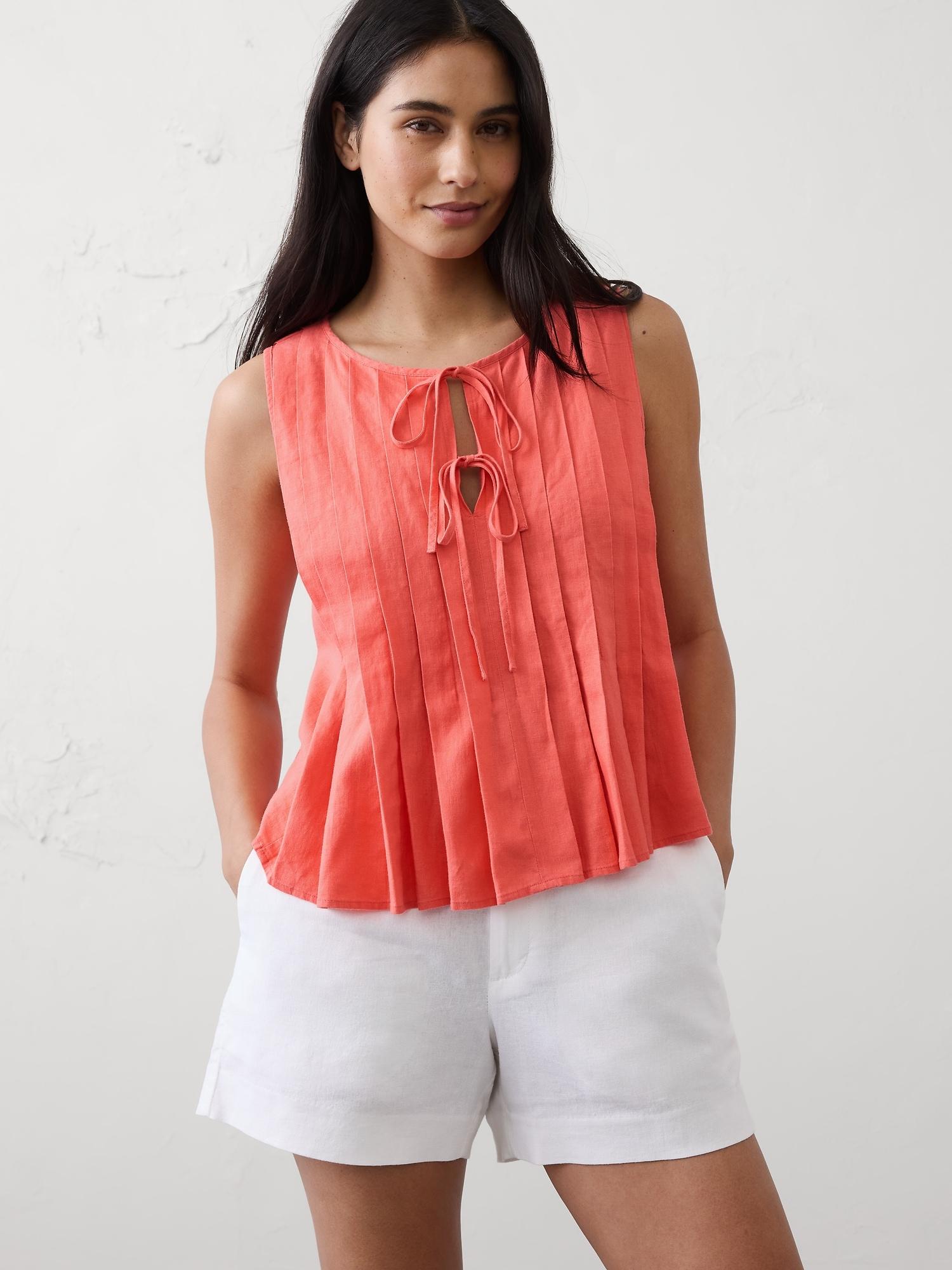 linen-blend two-tie swing top