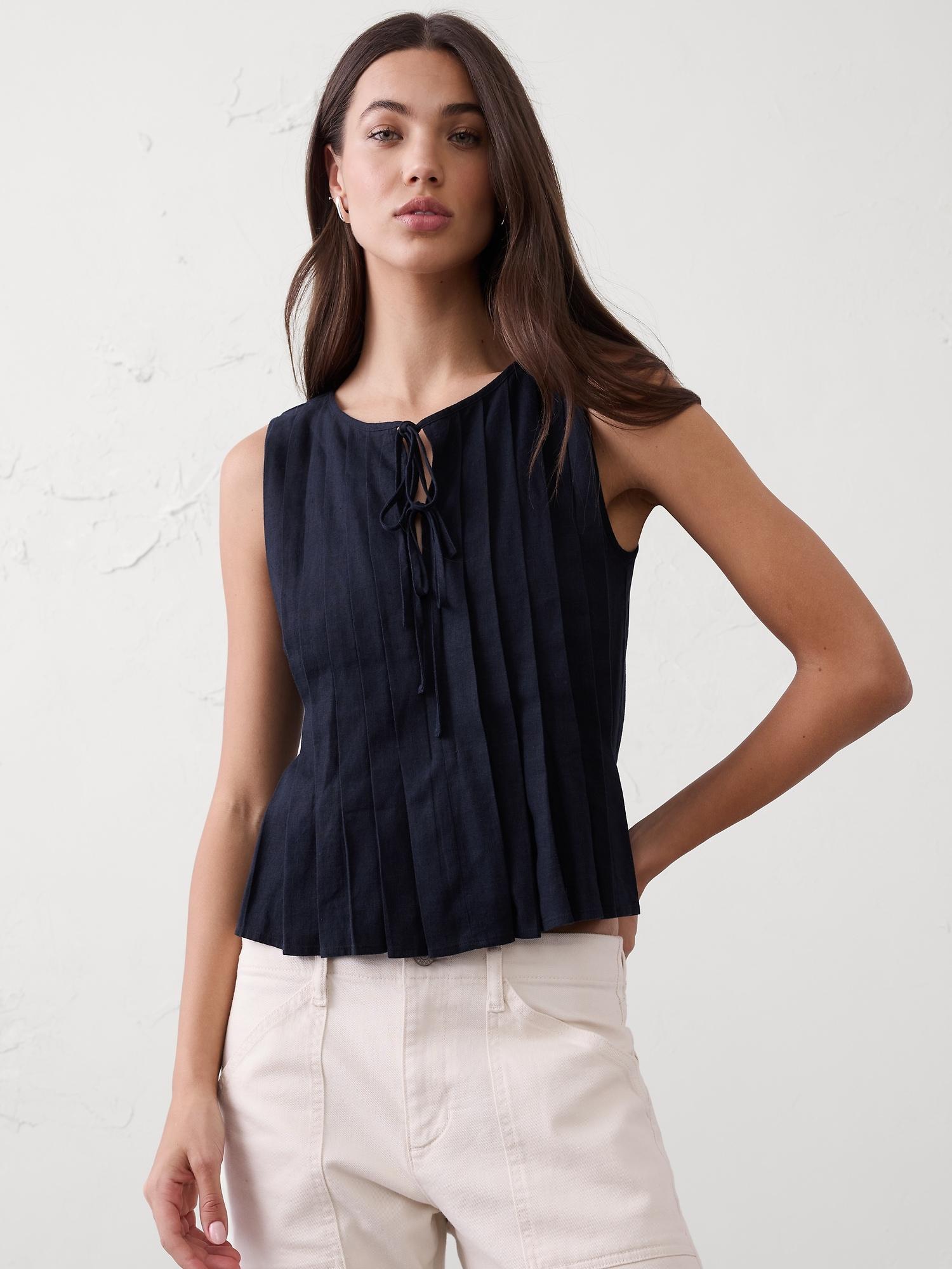 linen-blend two-tie swing top