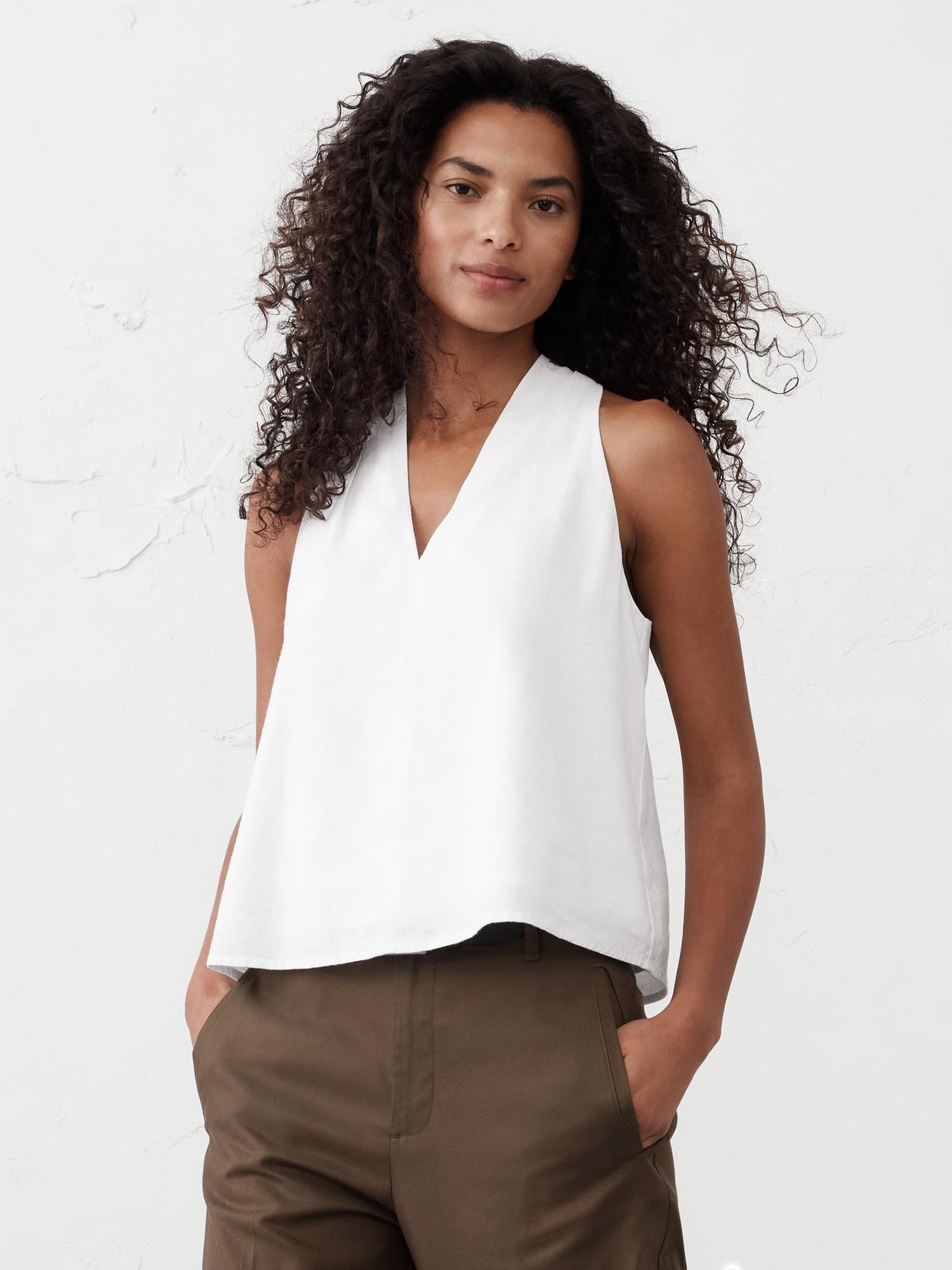 linen-blend v-neck top