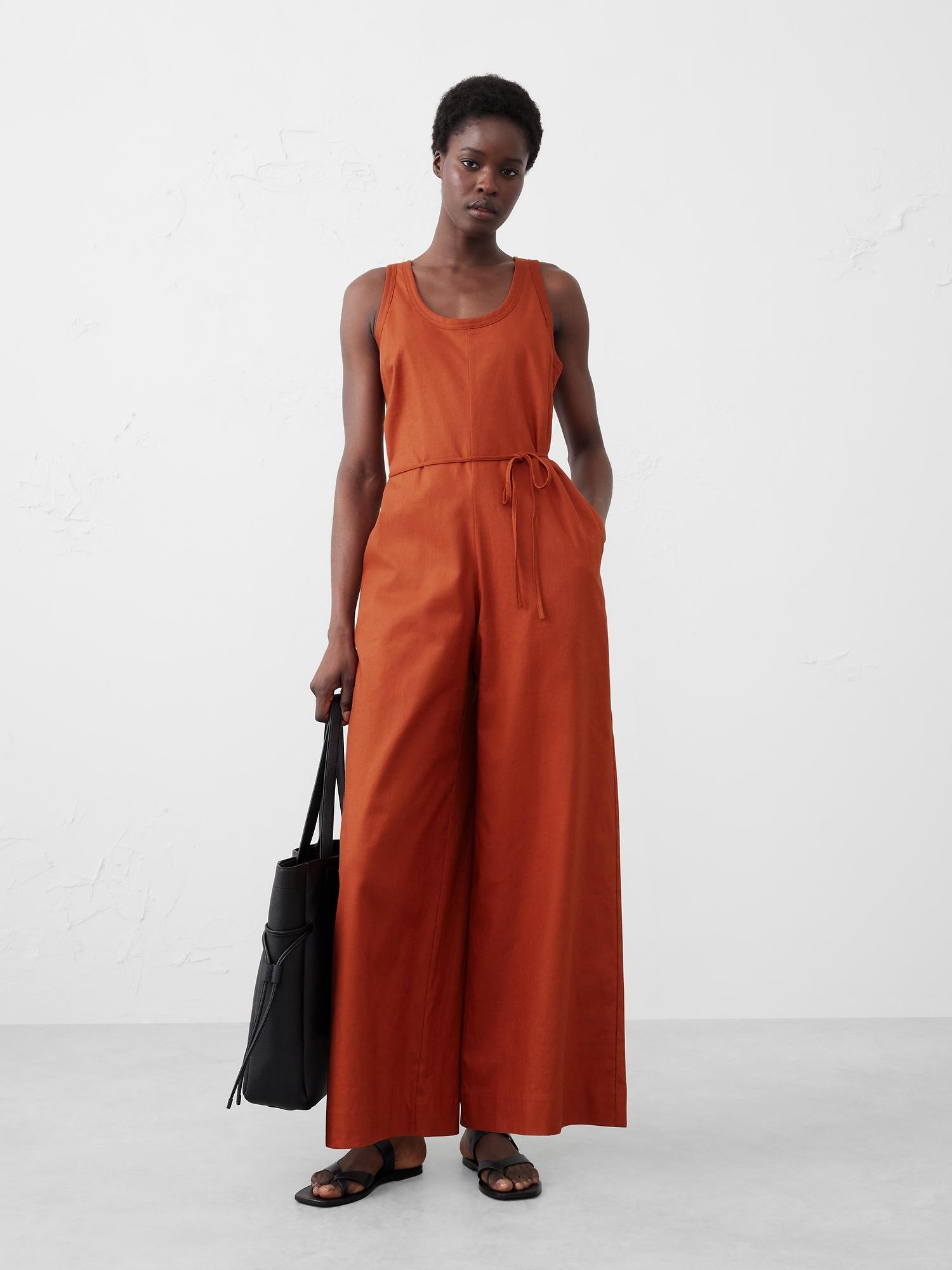 linen-blend wide-leg jumpsuit