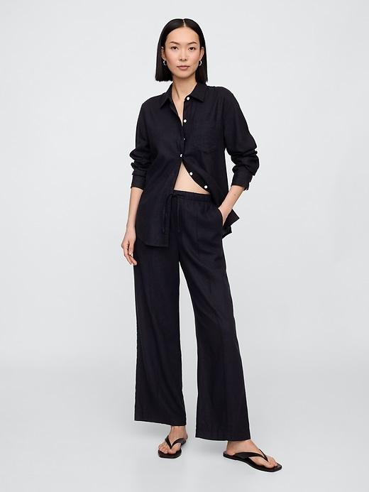 linen-blend wide-leg pants