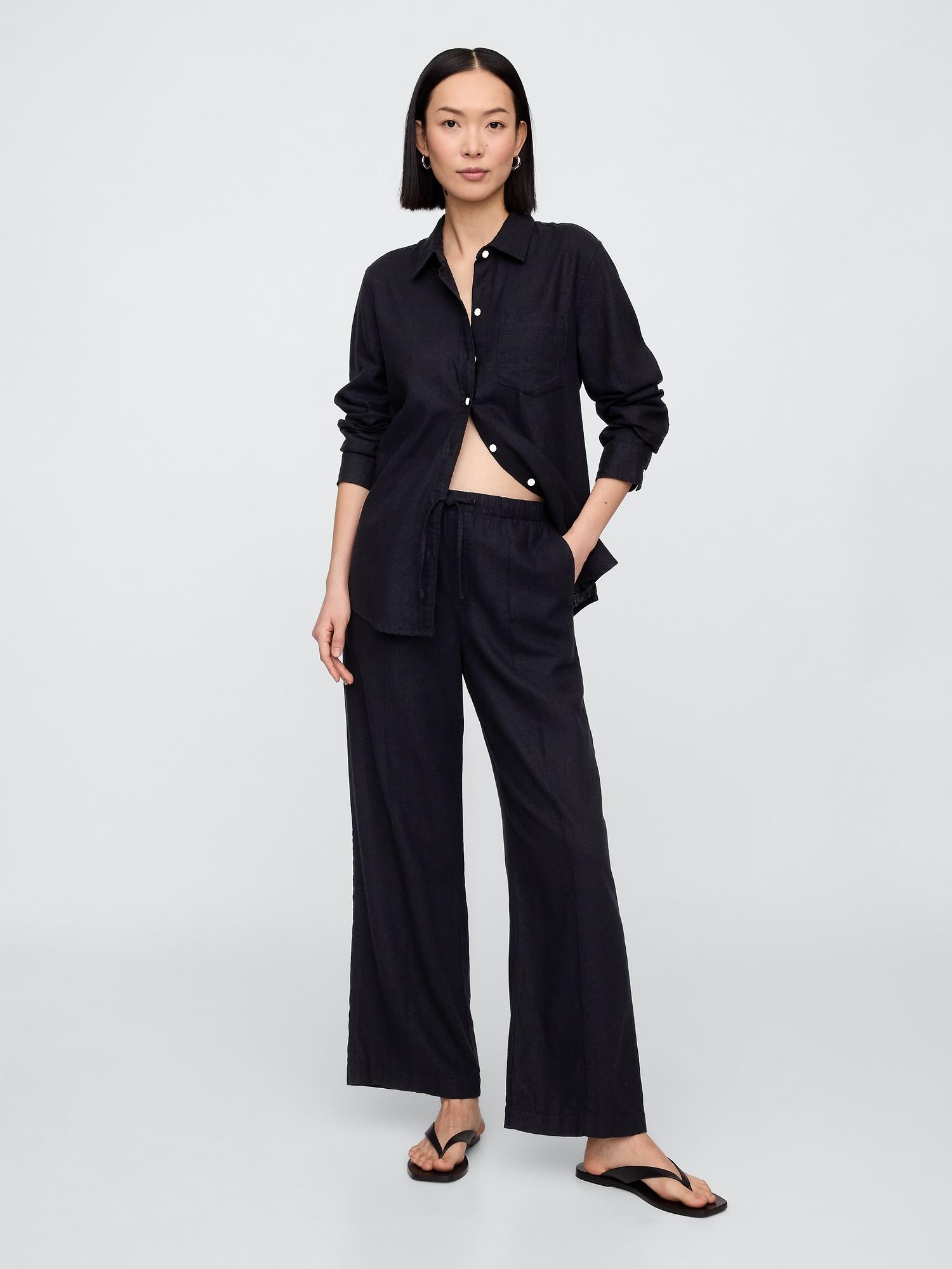 linen-blend wide-leg pants
