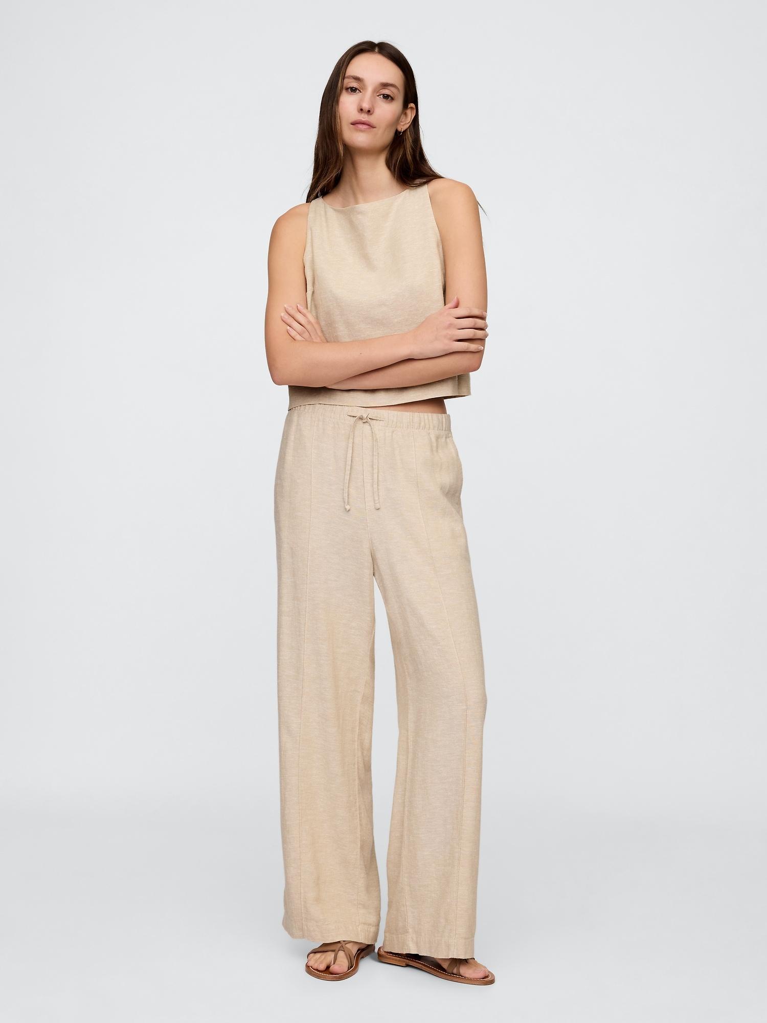 linen-blend wide-leg pants