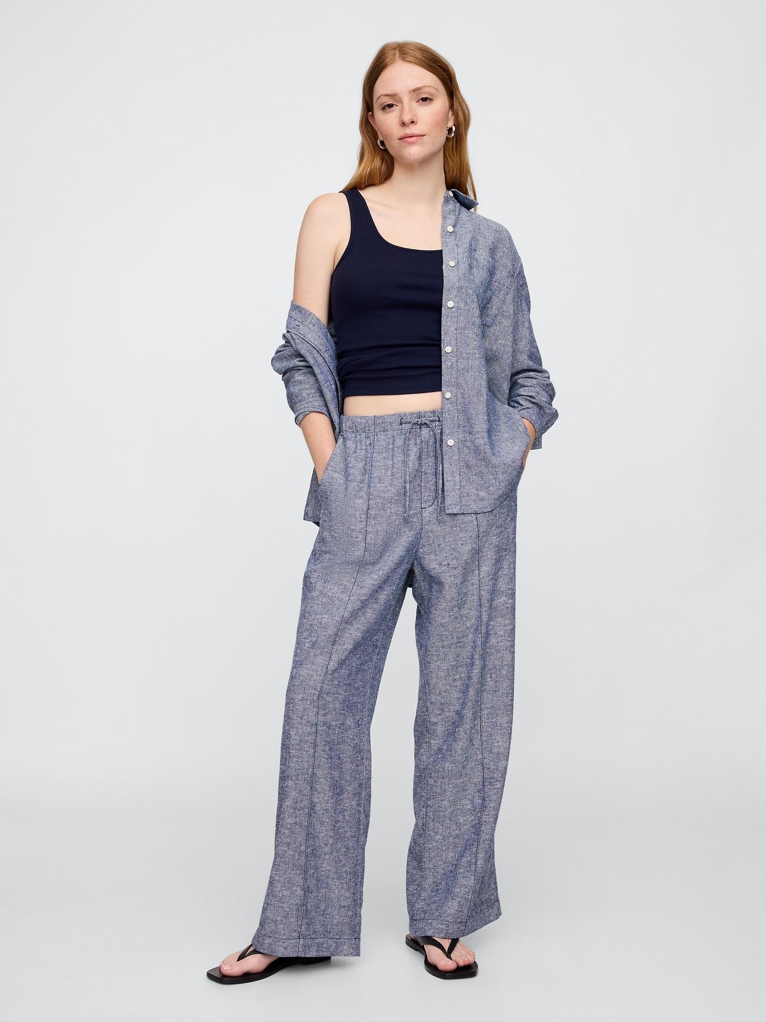 linen-blend wide-leg pants