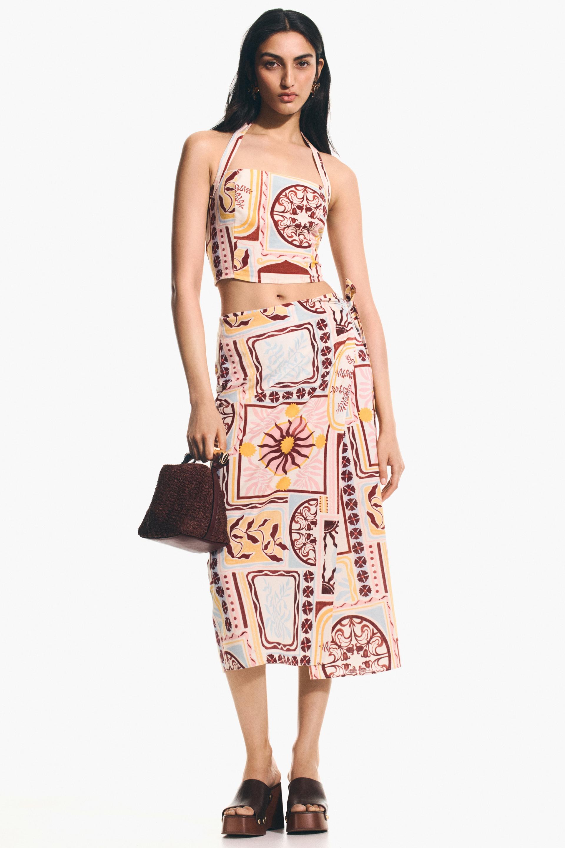 linen-blend wrap skirt
