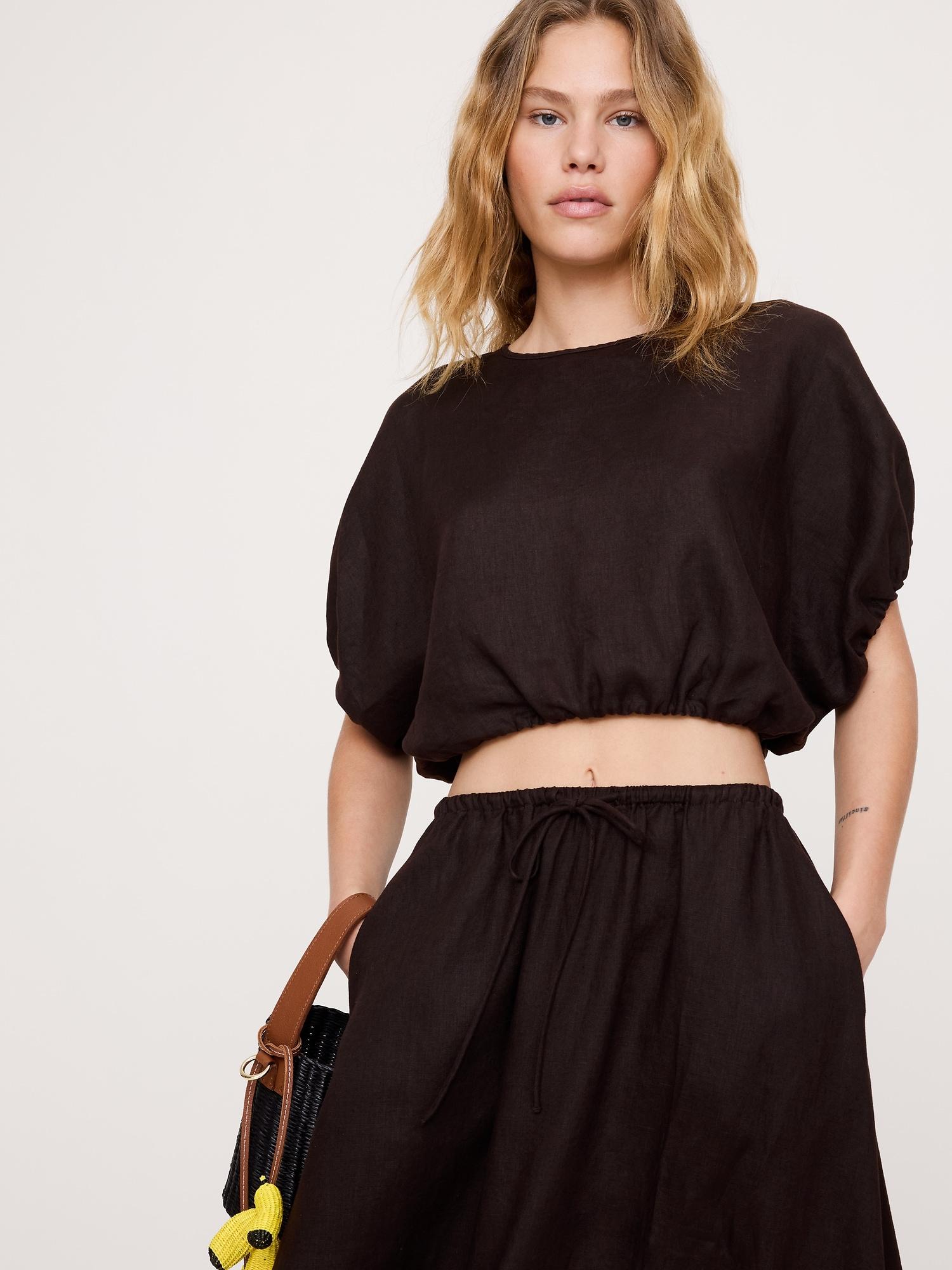 linen bubble-hem cropped top
