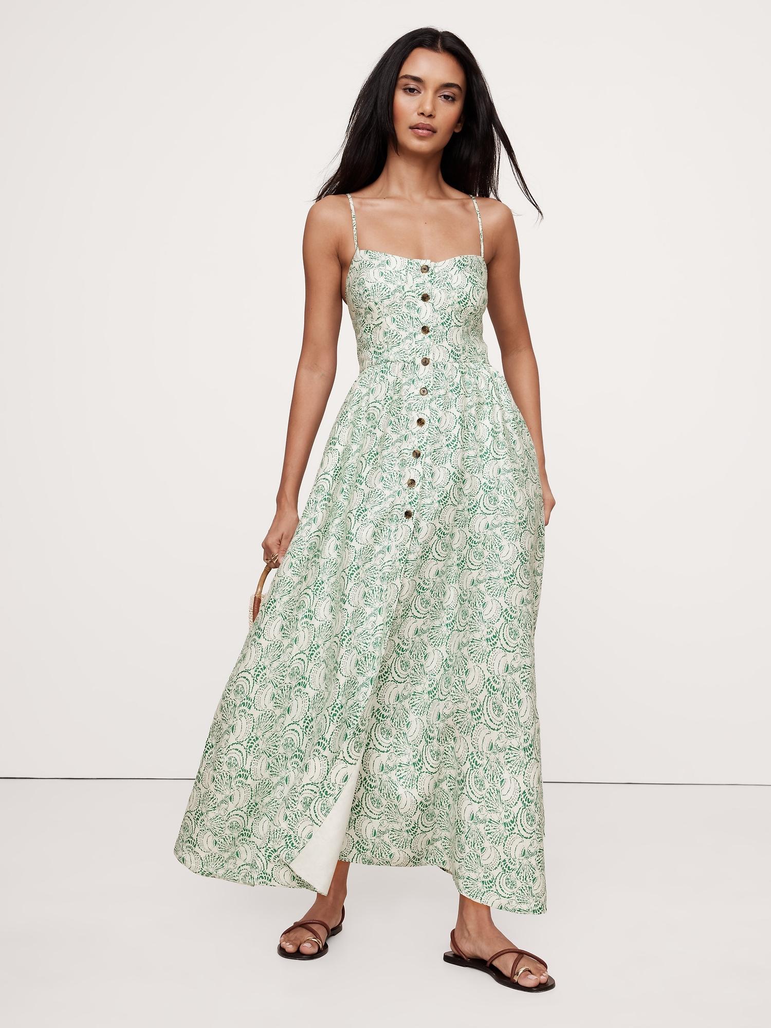 linen corset long midi dress