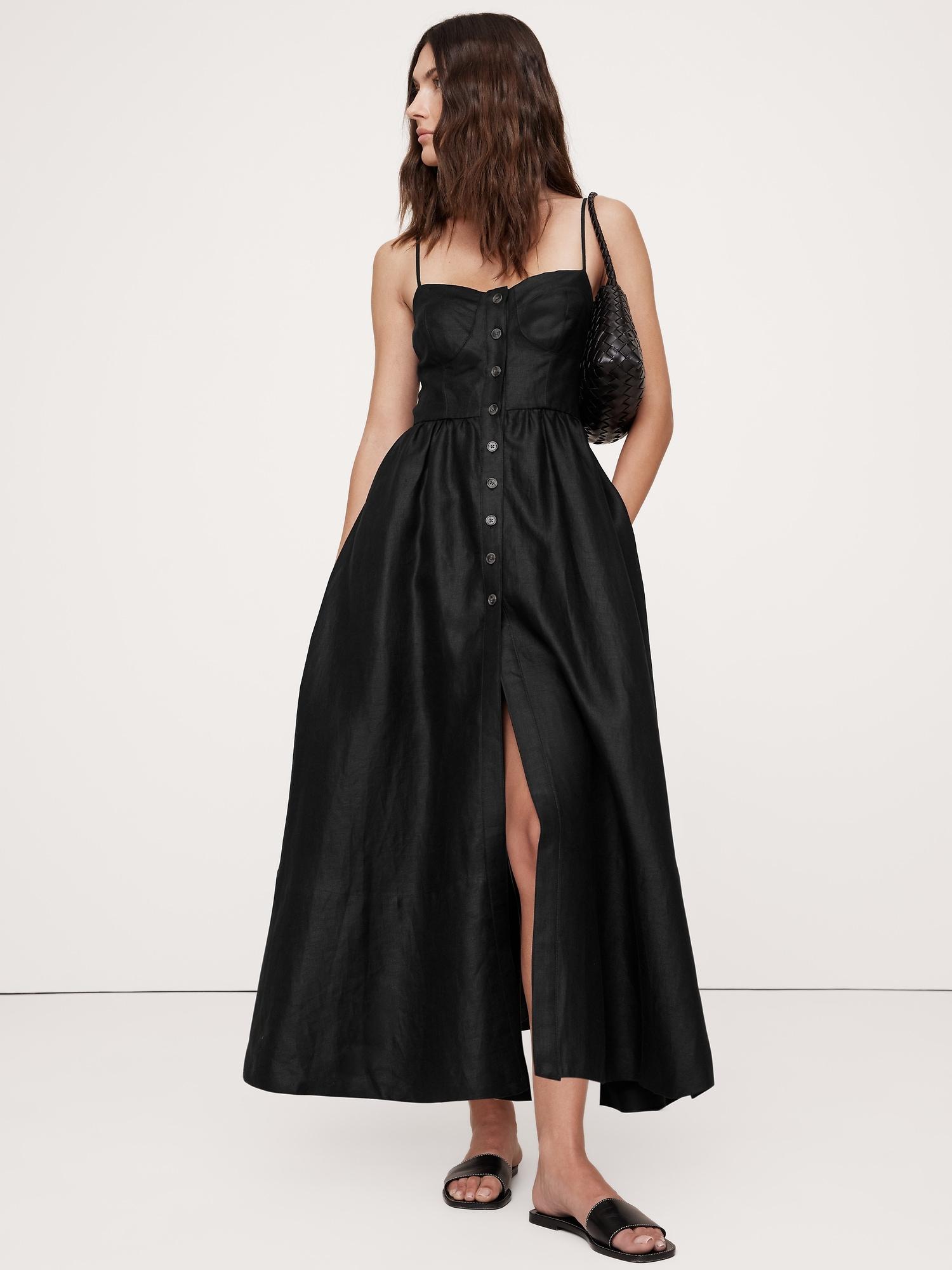 linen corset long midi dress