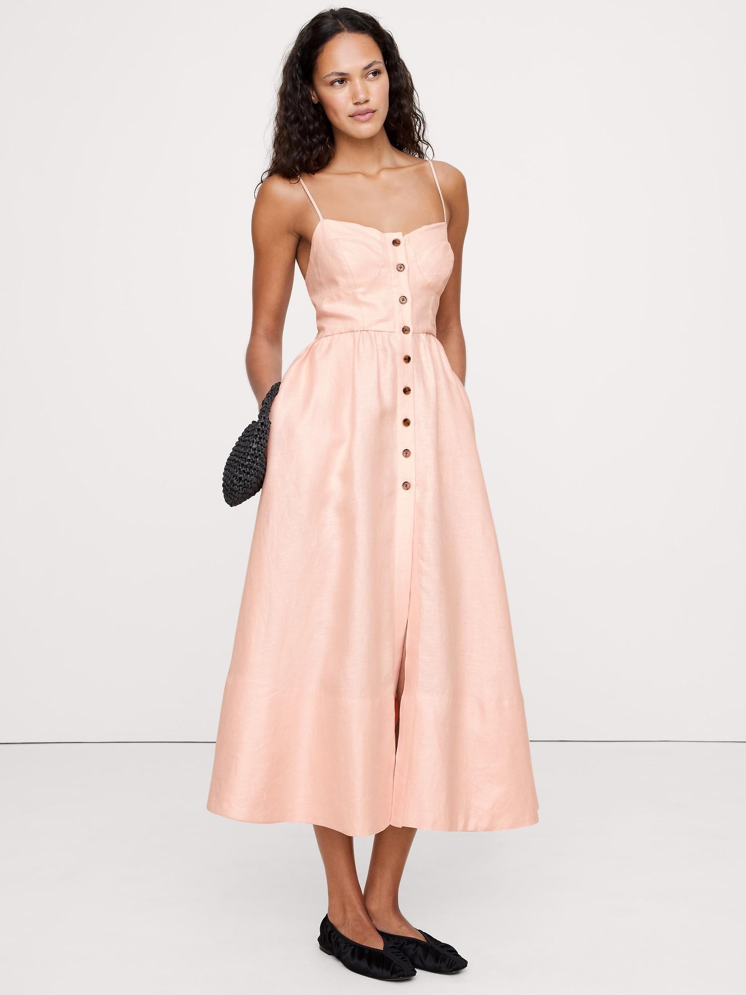 linen corset long midi dress