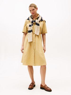 linen-cotton blend midi shirtdress