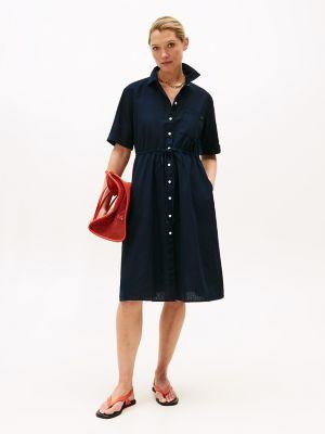 linen-cotton blend midi shirtdress