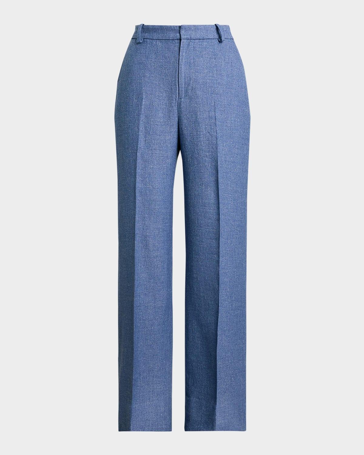 linen-cotton twill wide-leg pants