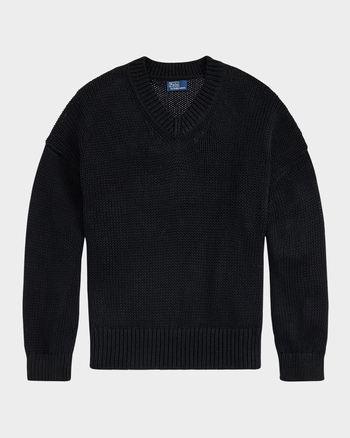 linen-cotton v-neck sweater