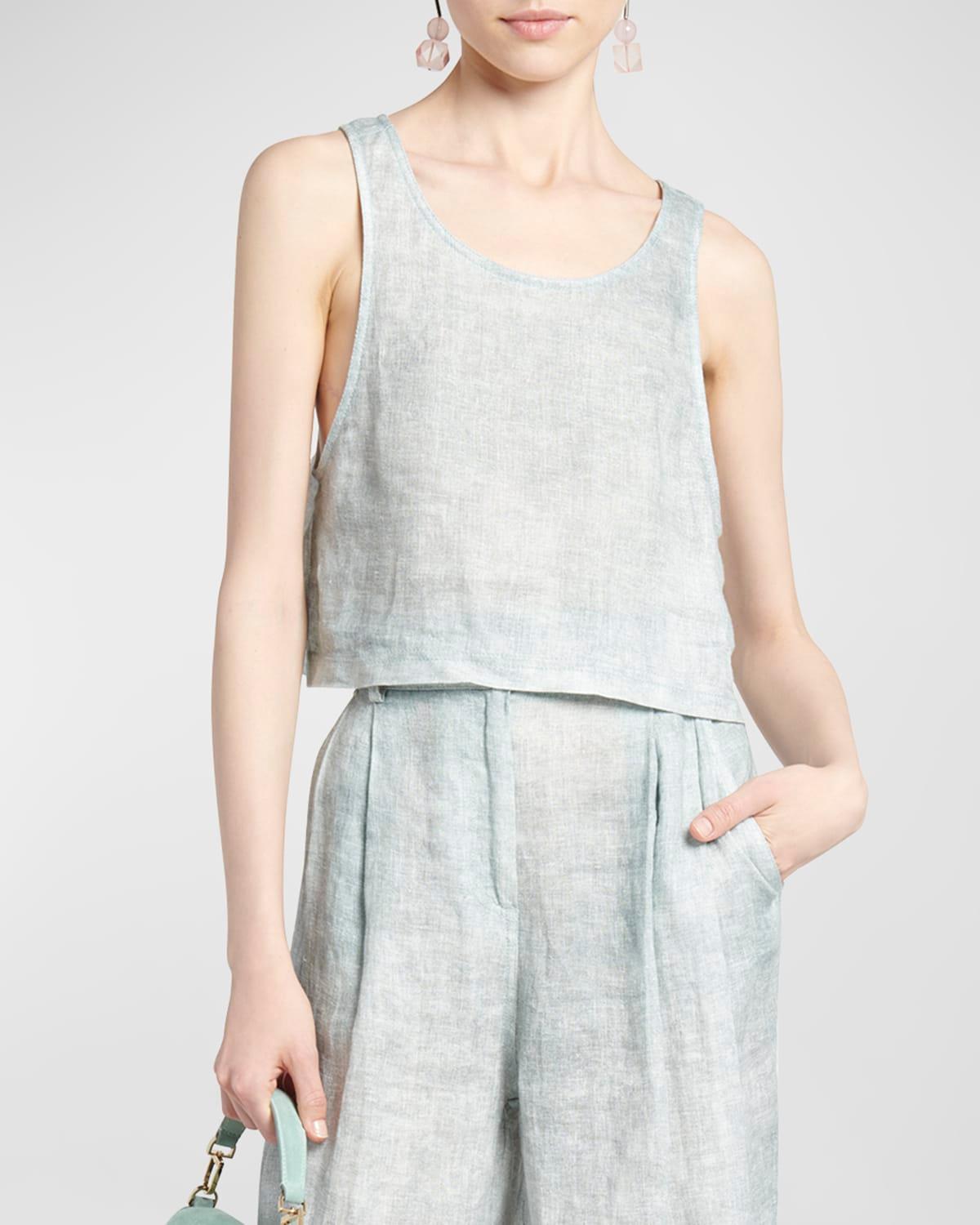 linen denim effect tank top