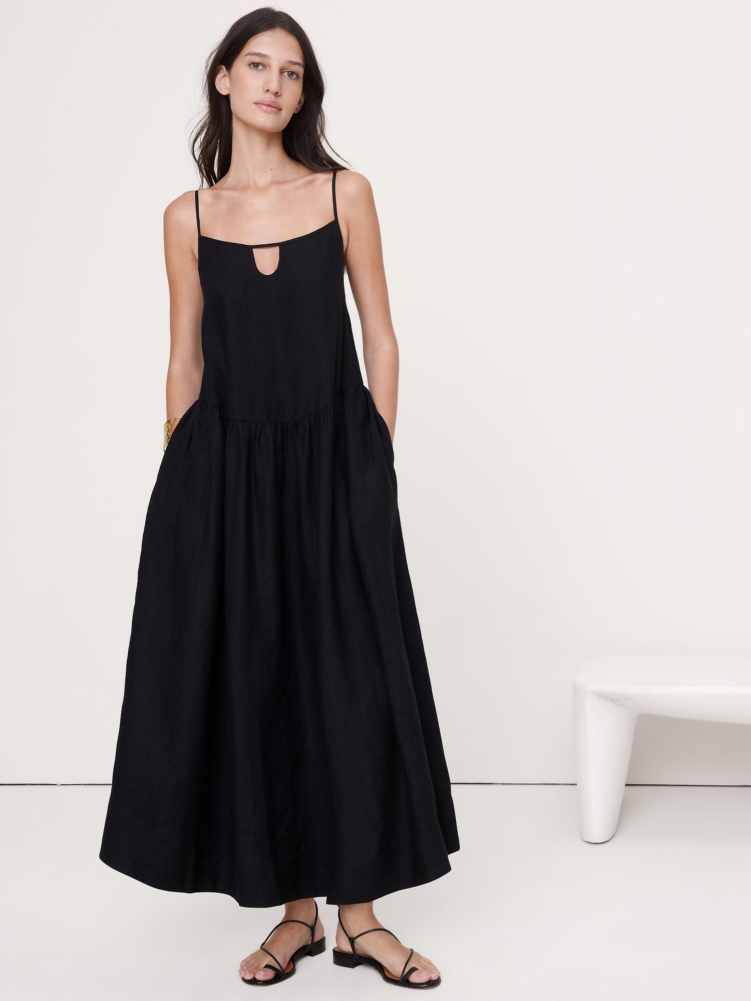 linen drop-waist maxi dress