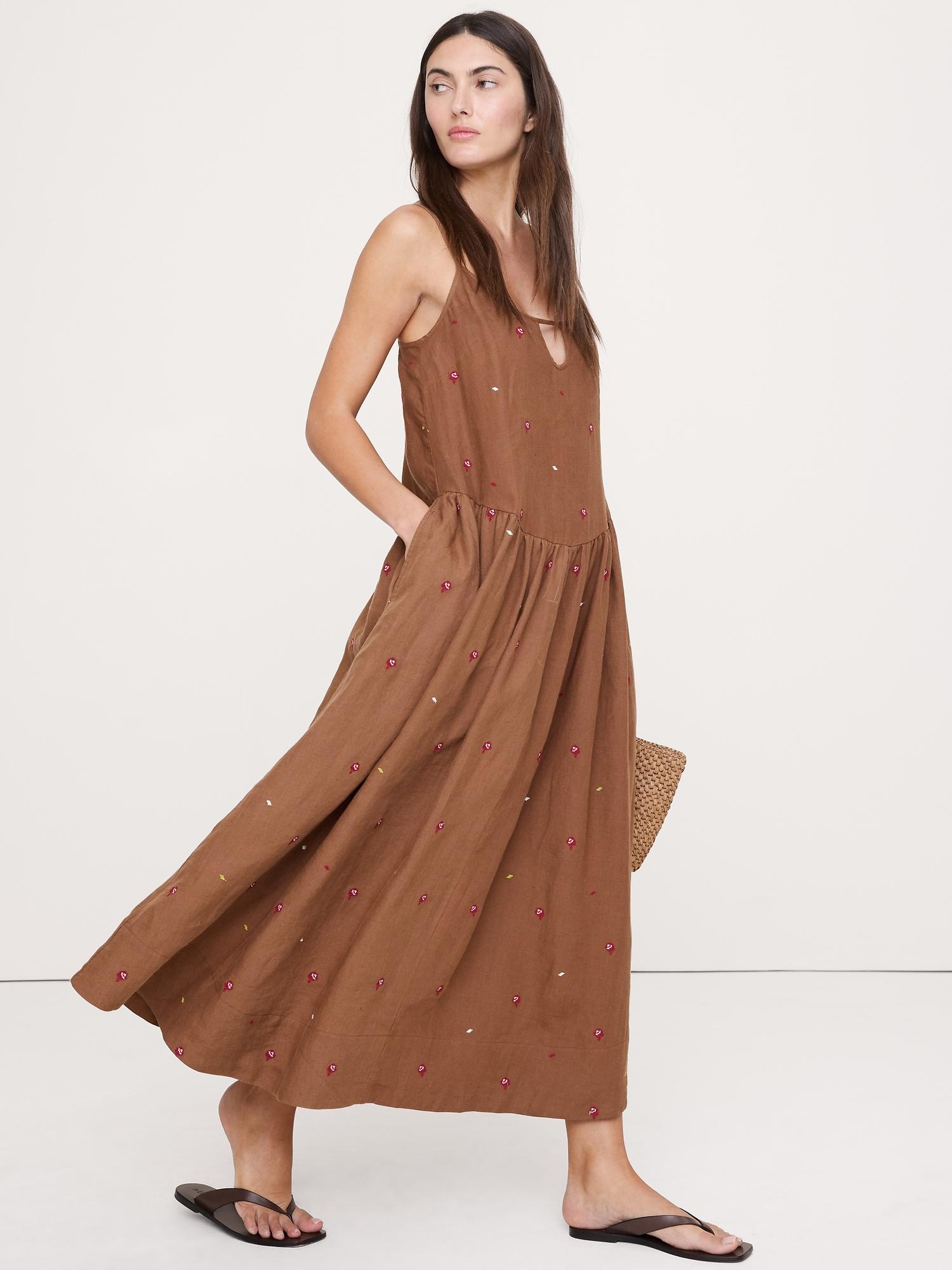 linen drop-waist maxi dress