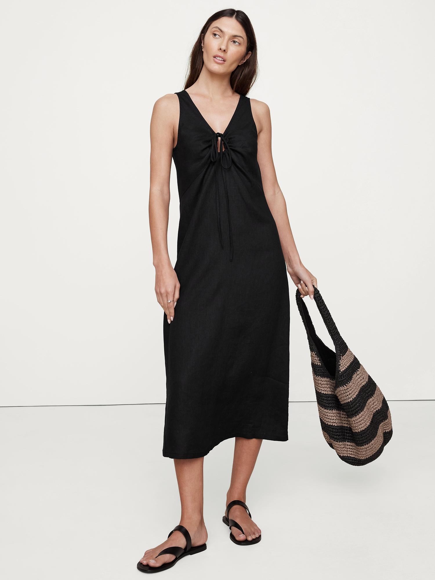 linen keyhole midi dress