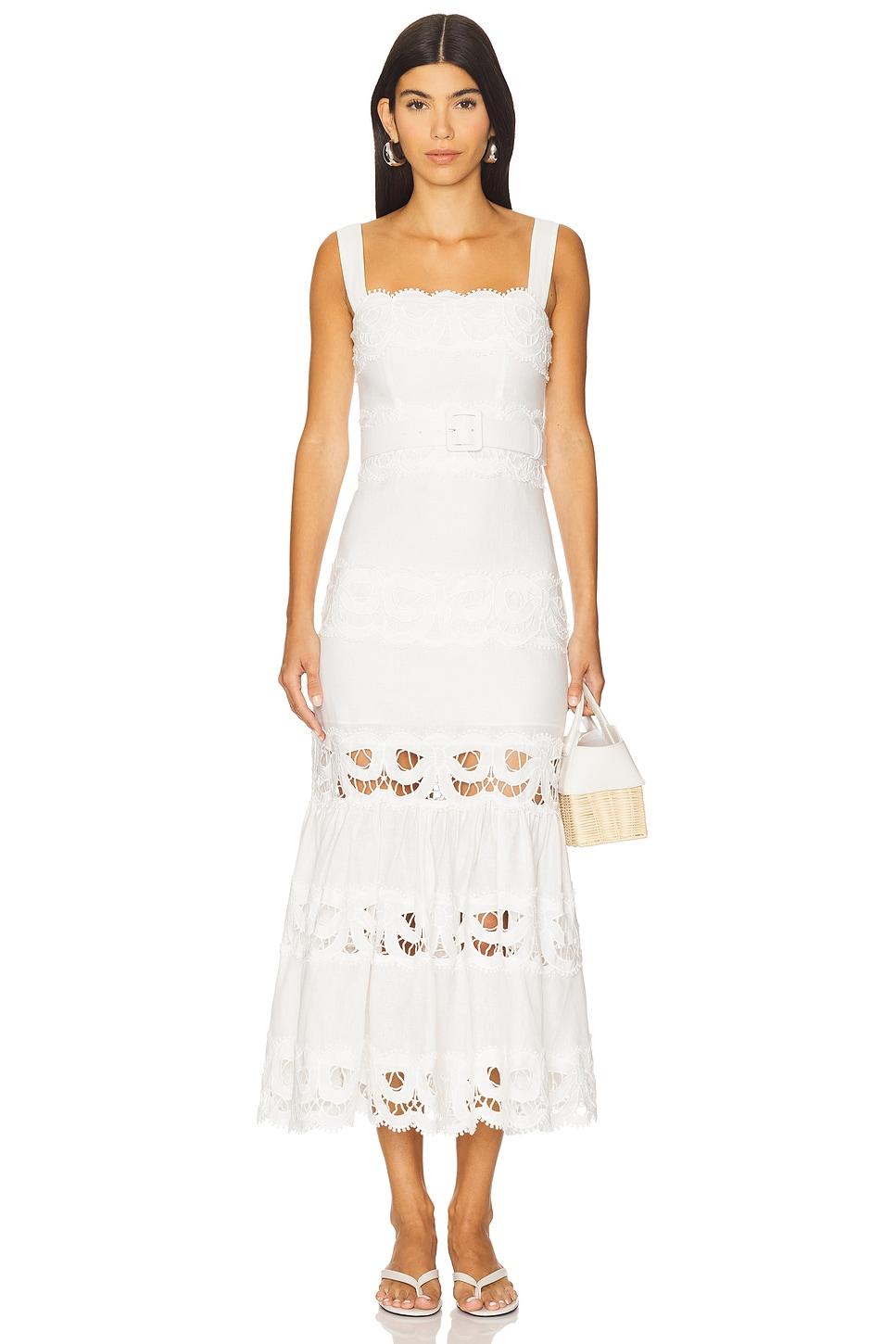linen lace insert midi dress