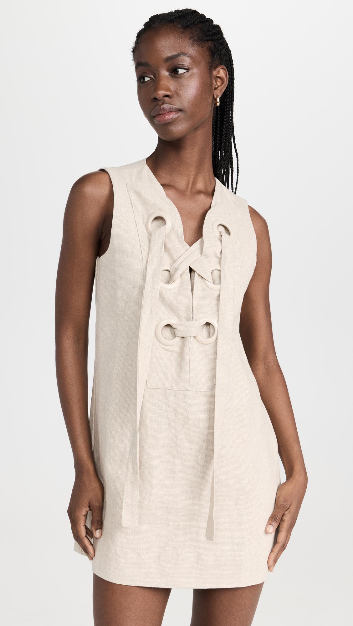 linen lace up front dress