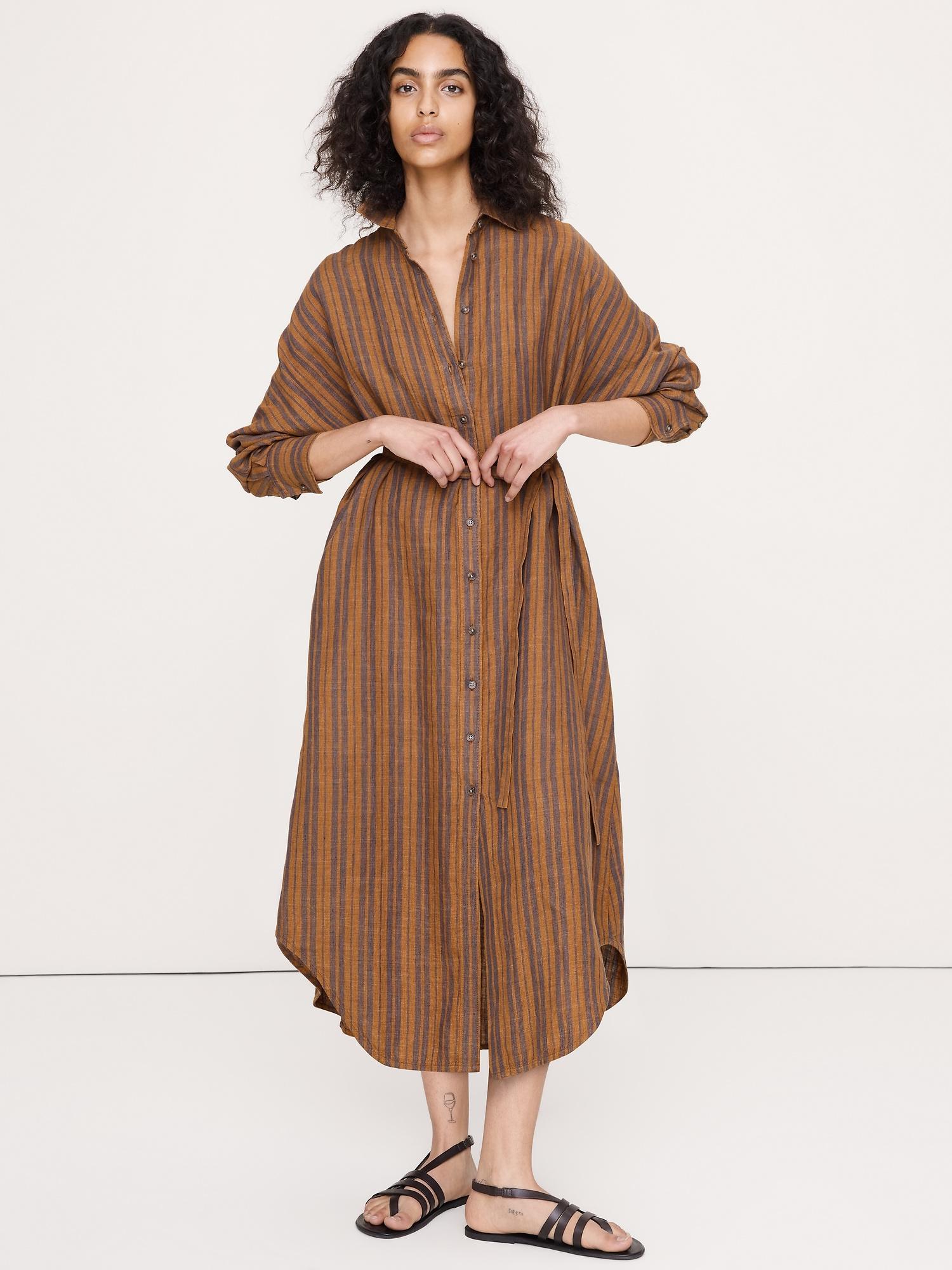 linen midi shirt dress
