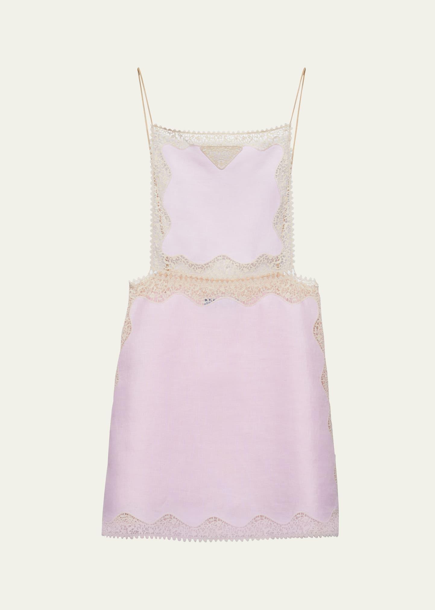 linen mini dress with lace embroidery