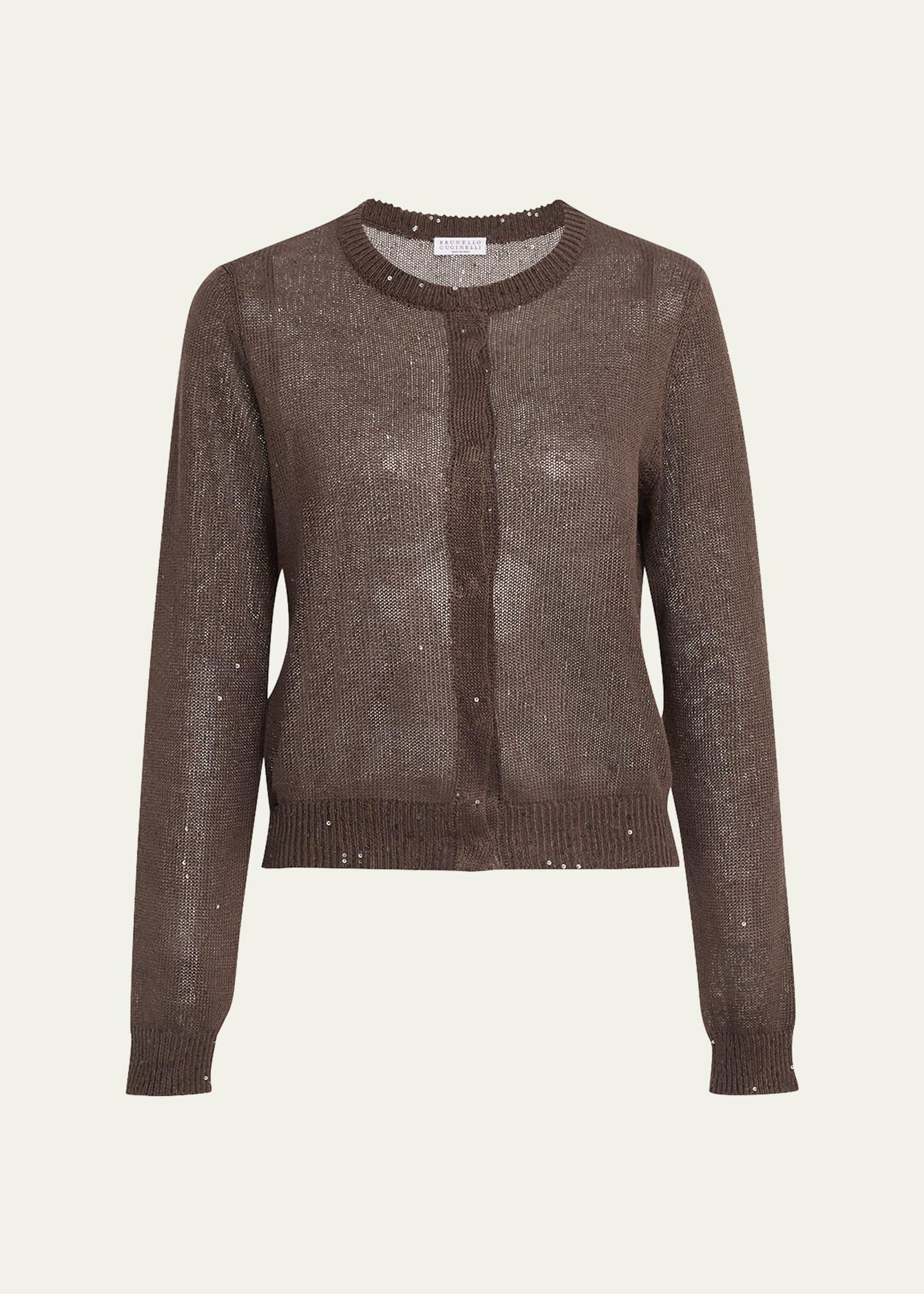 linen paillette crewneck cardigan