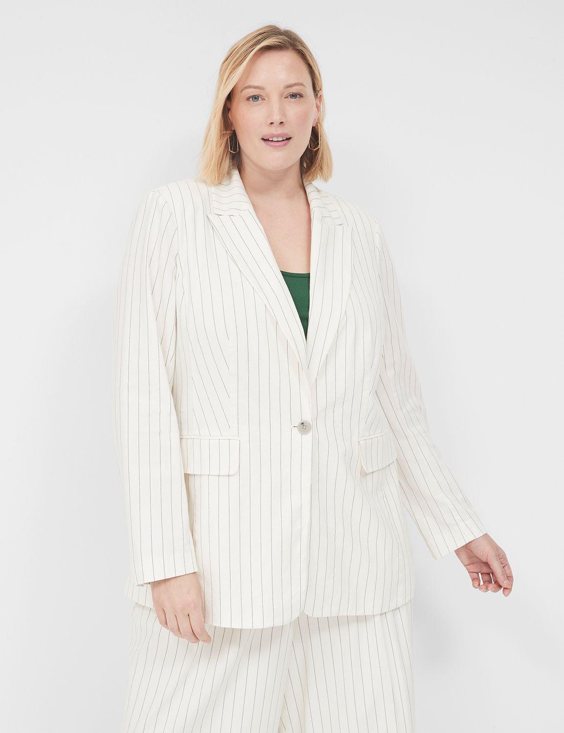 linen pinstripe one-button blazer