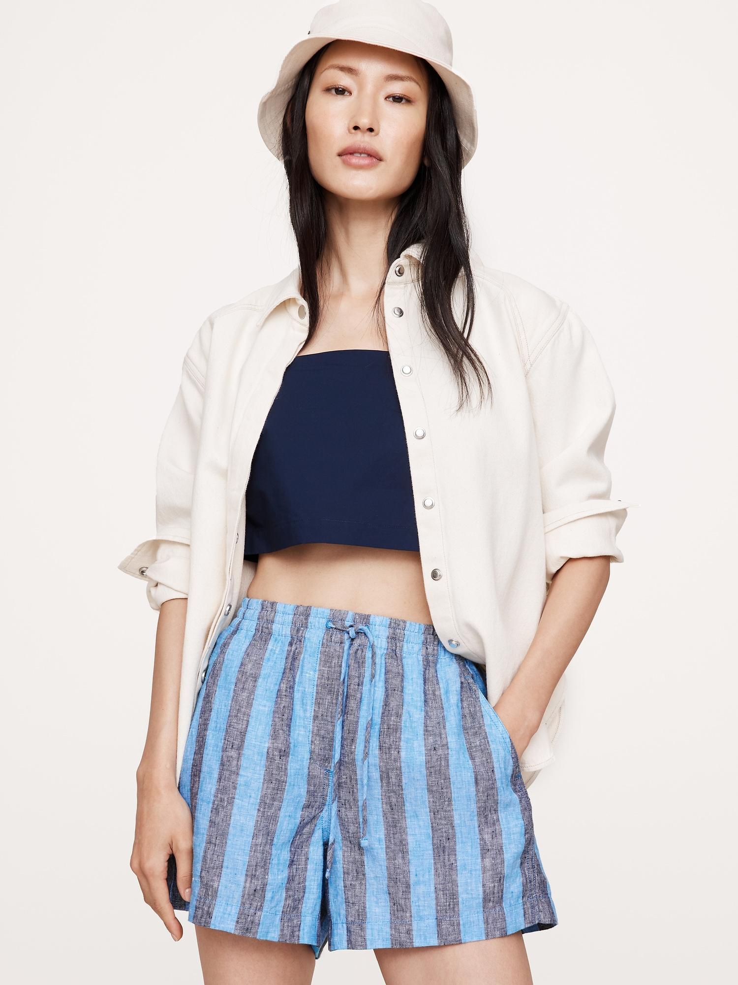 linen pull-on 4" short