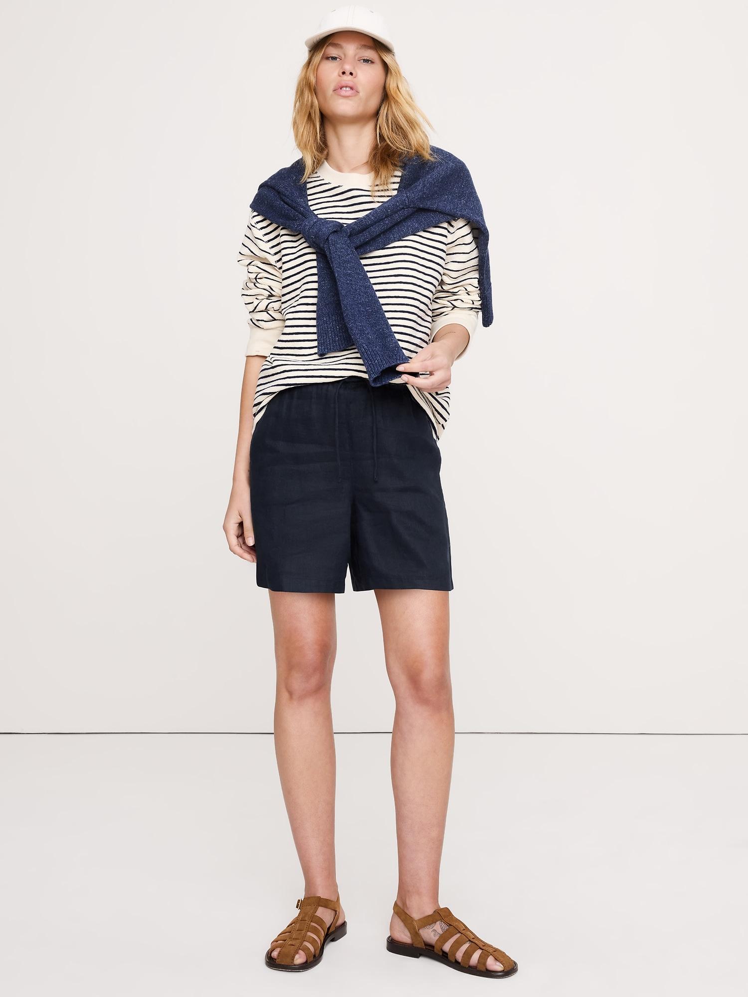 linen pull-on 4" short