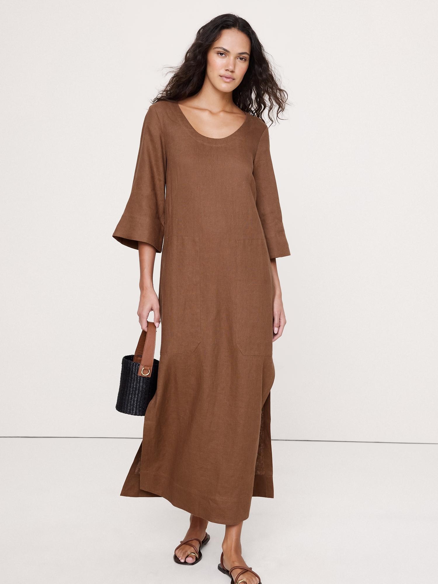 linen scoop-neck maxi dress