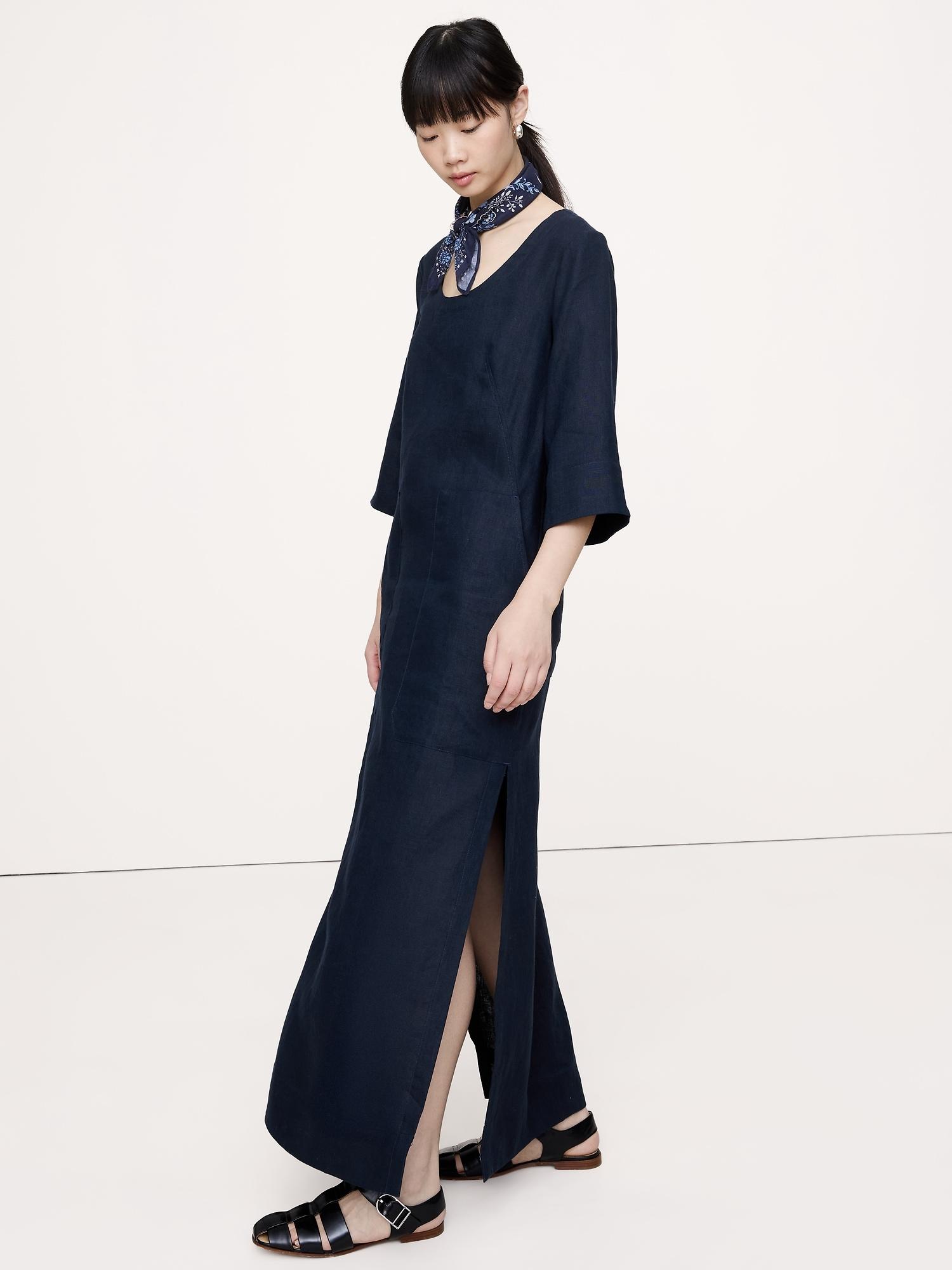 linen scoop-neck maxi dress