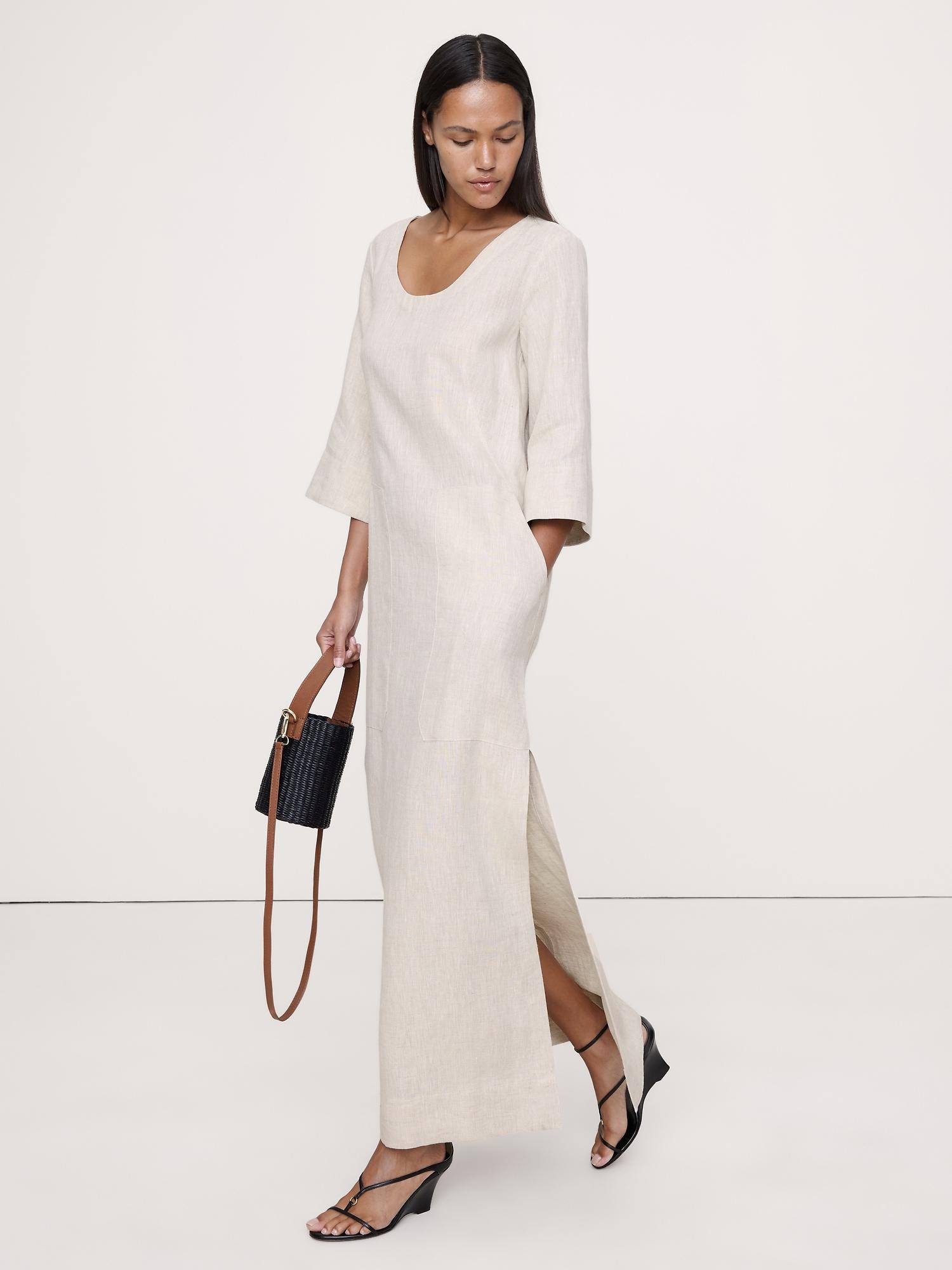linen scoop-neck maxi dress