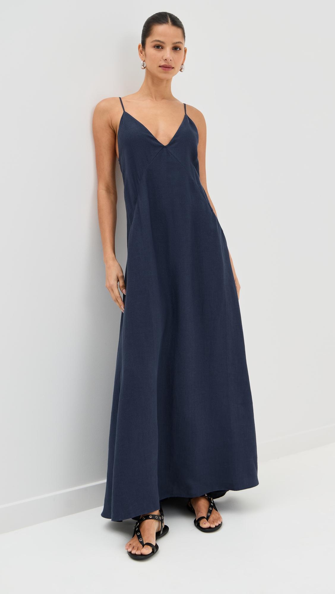 linen seamed slip dress