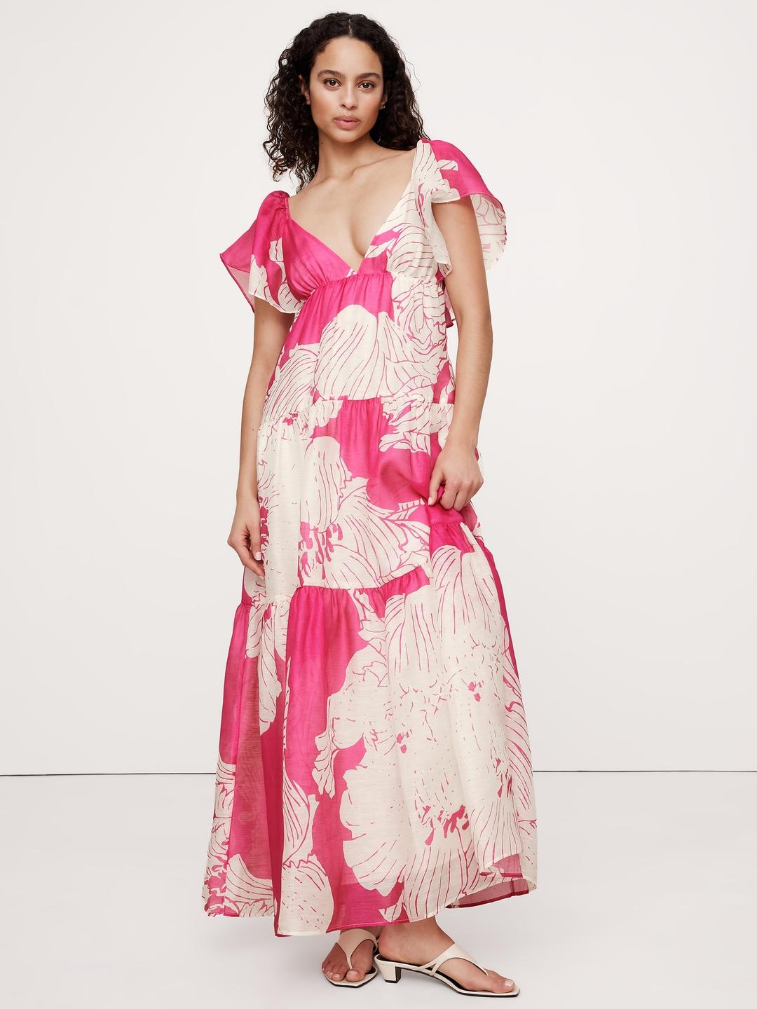 Banana Republic Linen-Silk Tiered Maxi Dress