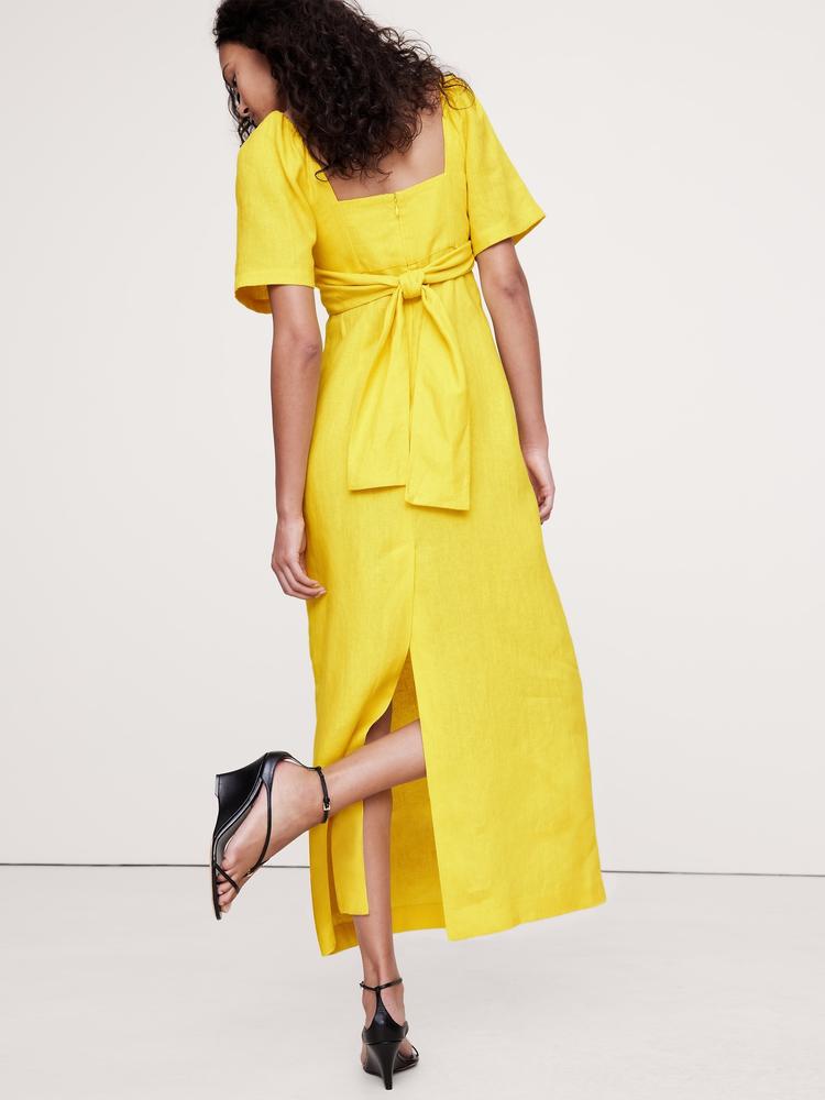 linen sweetheart long midi dress