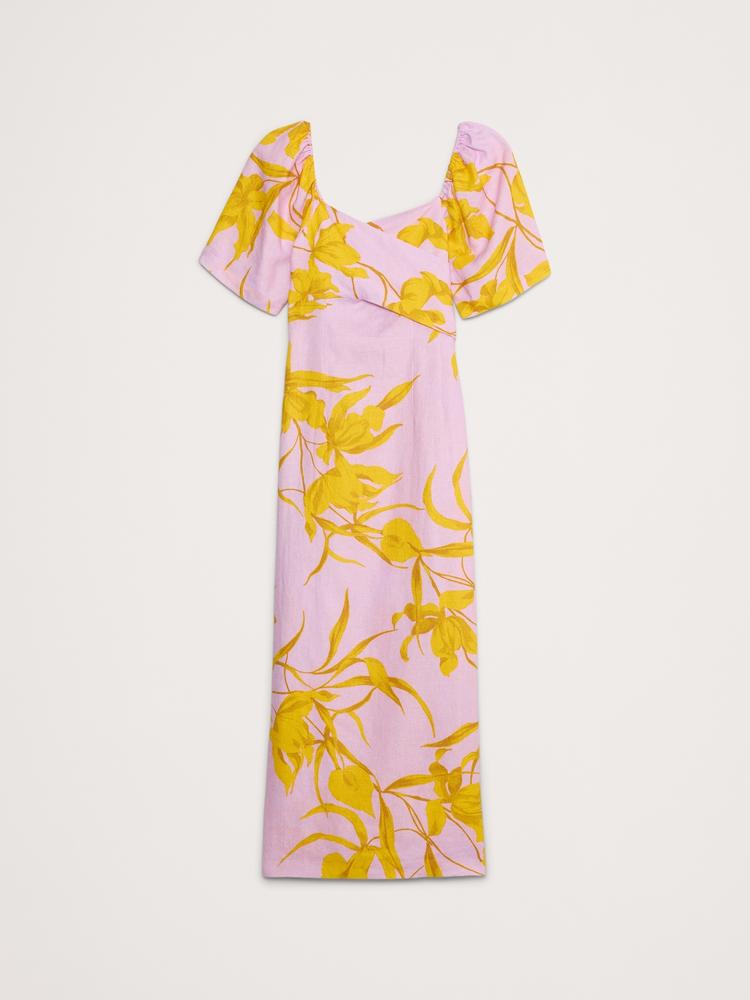 linen sweetheart long midi dress